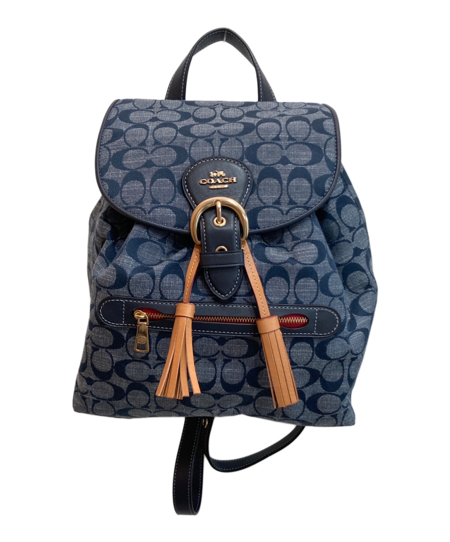 連休直前セール！COACH デニム　ネイビー リュック・バックパック 中古・古着通販】COACH (コーチ) シグネチャーデニムバックパック