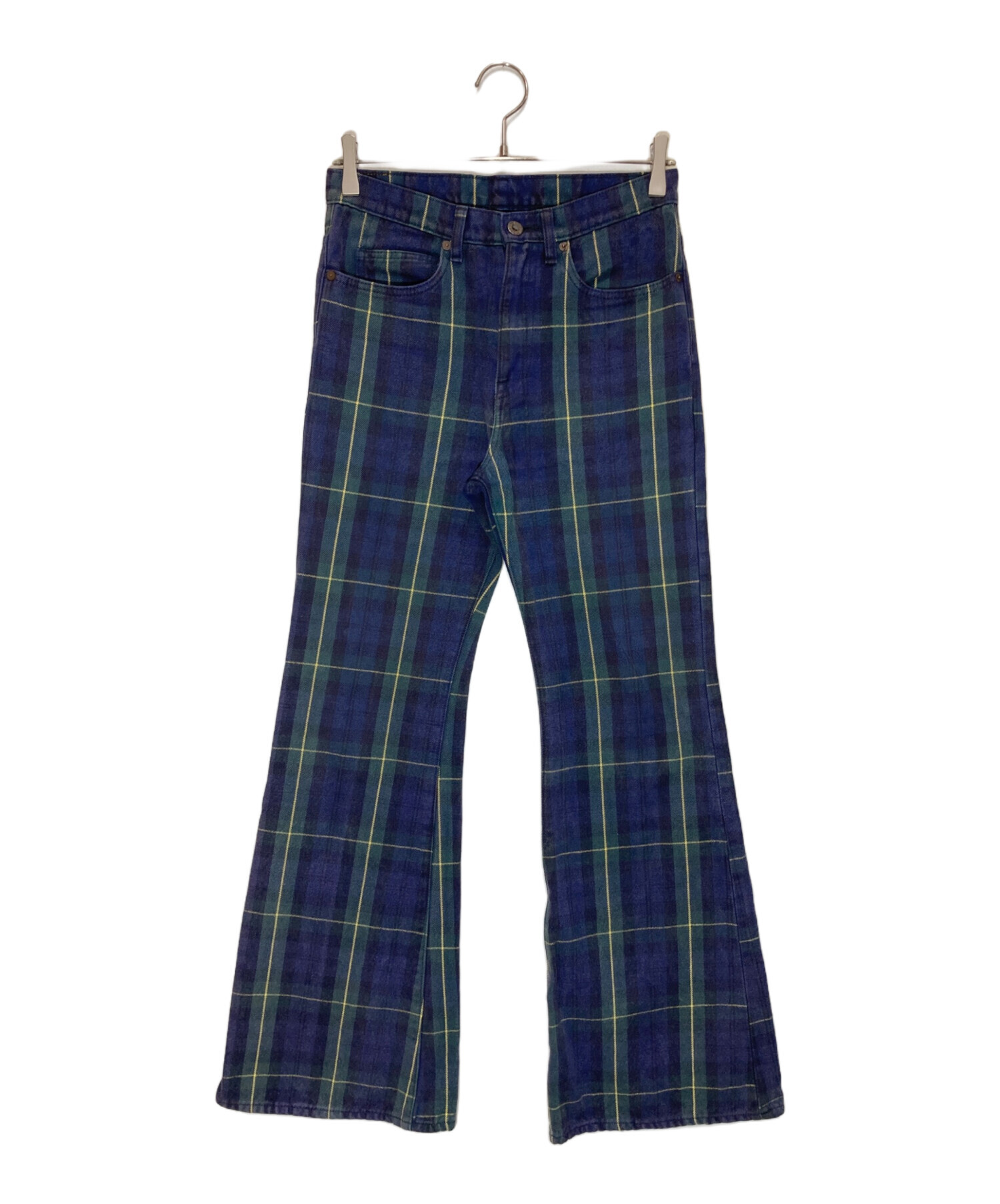 KAPITAL キャピタル ブーツカットチェックパンツ フレアパンツ スラックス 中古・古着通販】KAPITAL (キャピタル) チェックフレアパンツ ネイビー