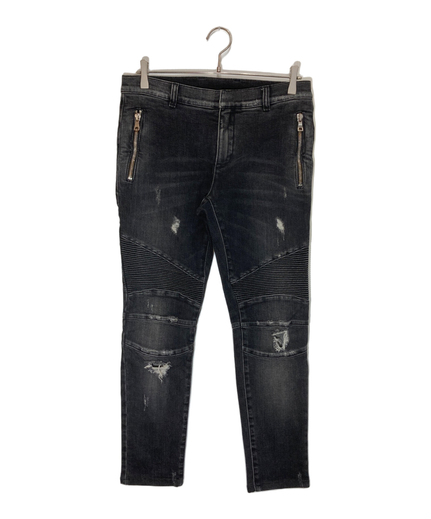 中古・古着通販】BALMAIN (バルマン) クラッシュ バイカーデニムパンツ