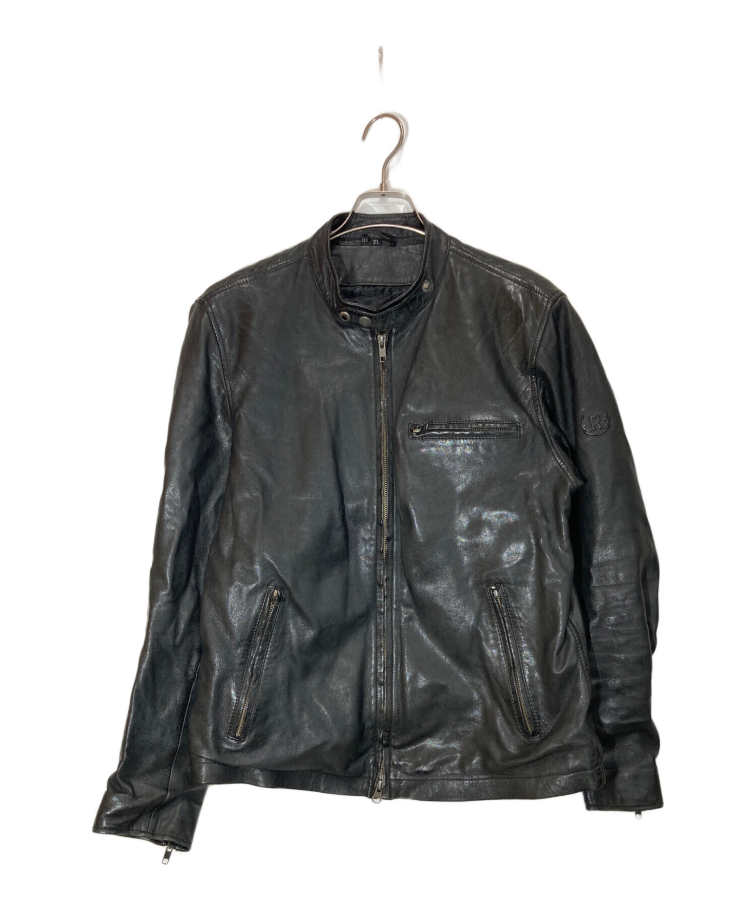 RIDEZ ブラックレザー シングルライダースジャケット　XL エイジング加工仕 中古・古着通販】RIDE Z (ライド) シングルライダースジャケット