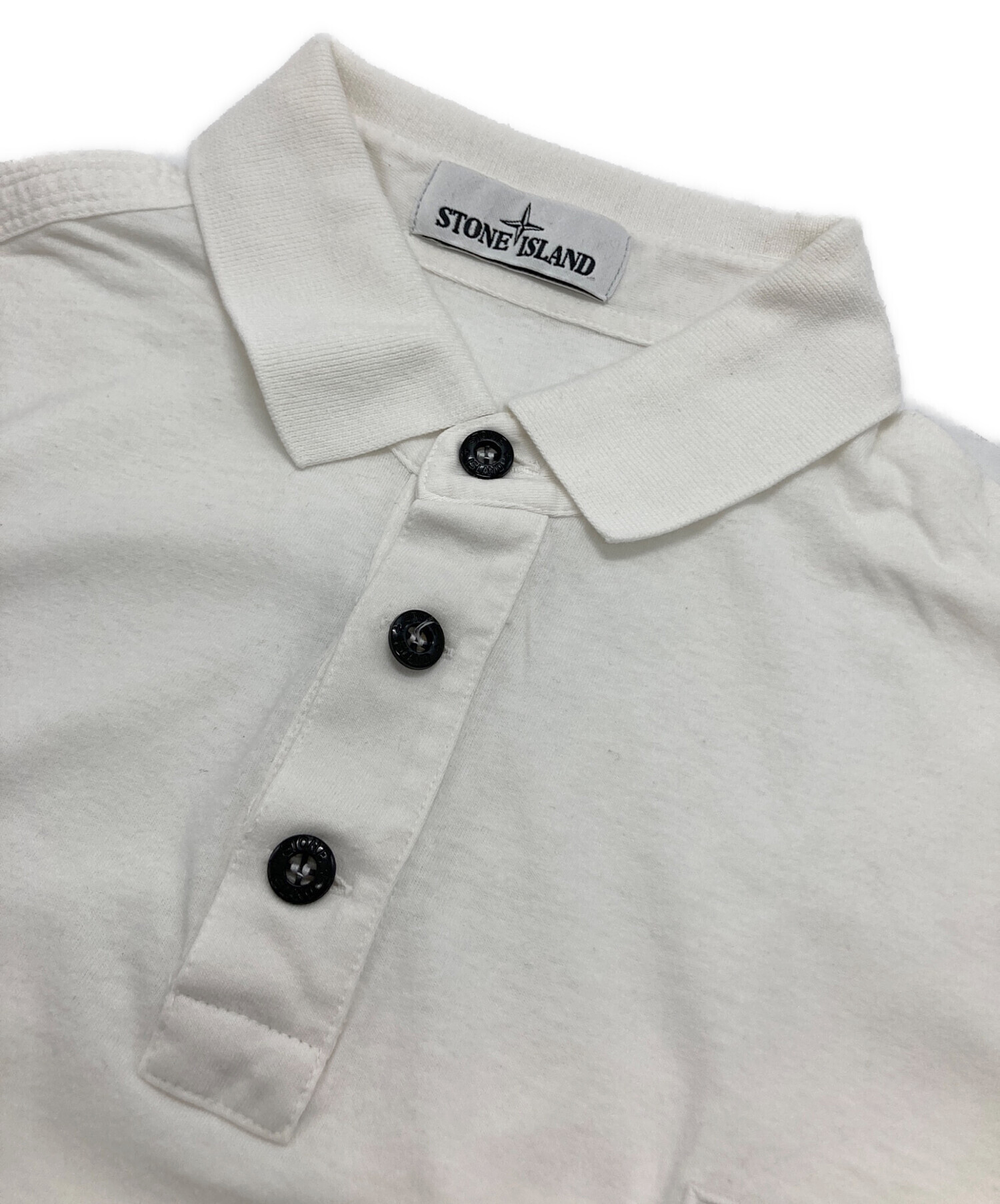 ト*太様 STONE  ストーンアイランドホワイト ポロシャツ スリ 中古・古着通販】STONE ISLAND (ストーンアイランド) コットン