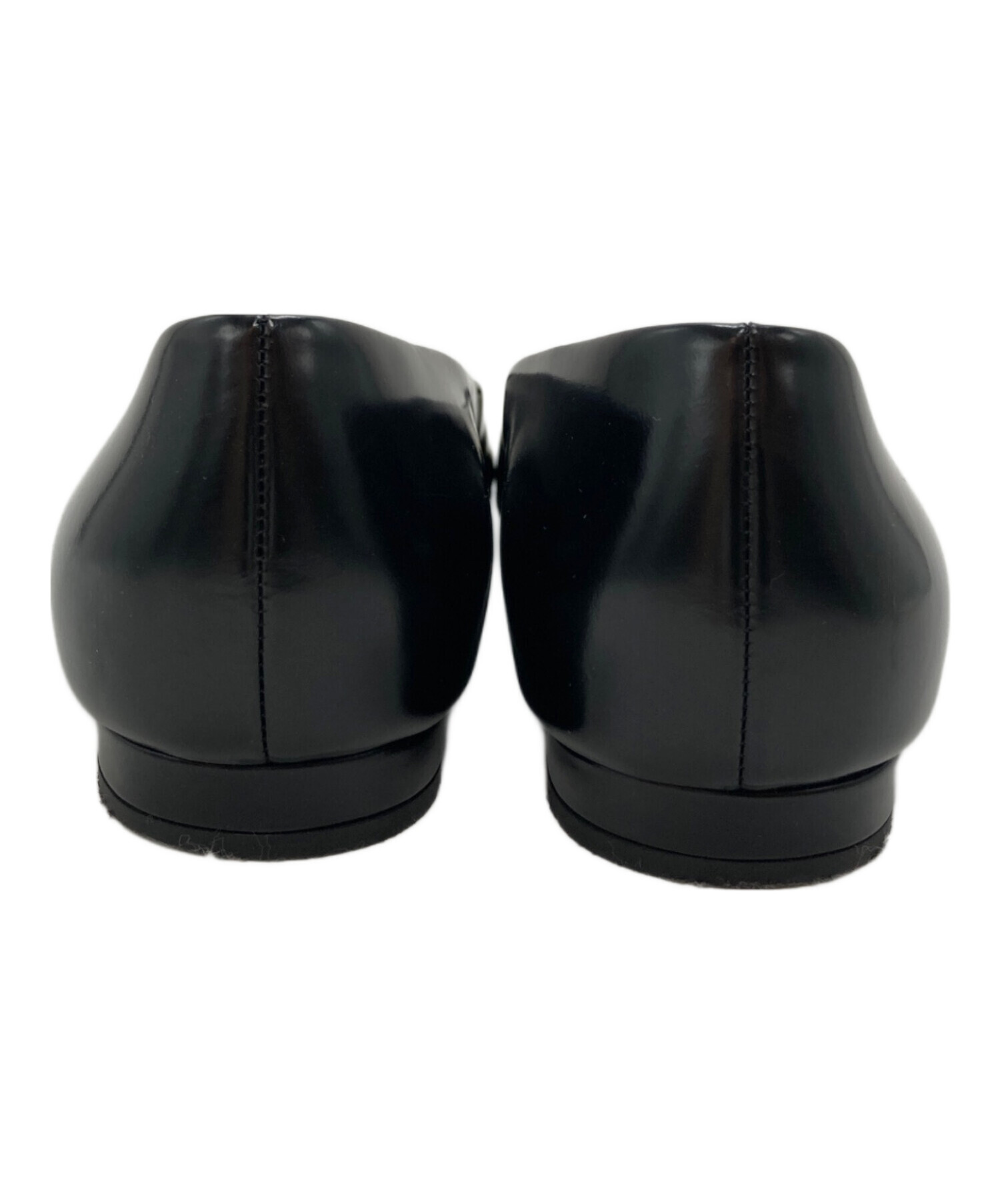 美品　PRADA 黒 フラットシューズ　35 ブラック 中古・古着通販】PRADA (プラダ) レザーフラットシューズ ブラック