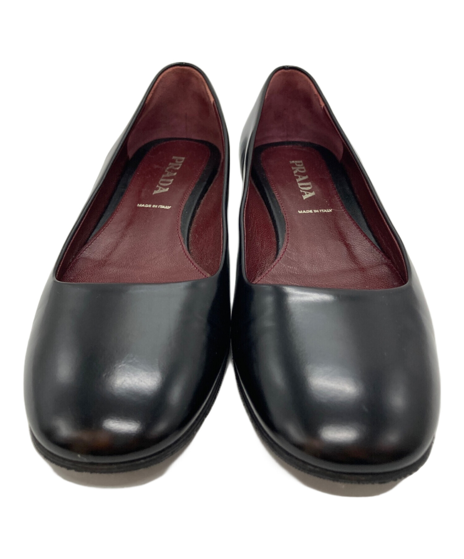 中古・古着通販】PRADA (プラダ) レザーフラットシューズ ブラック 