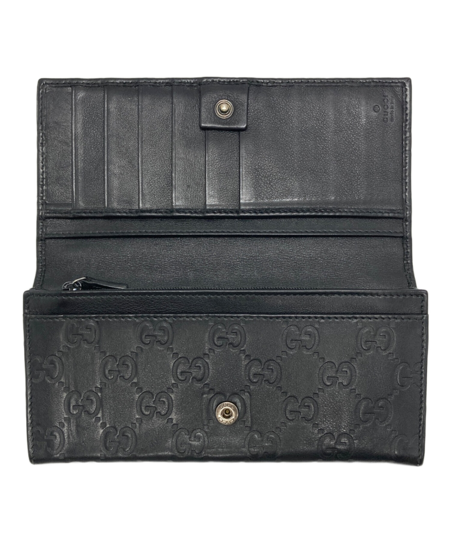 GUCCI シマ ロングウォレット レザーブラック 箱付き 中古・古着通販】GUCCI (グッチ) GGシマ レザーロングウォレット