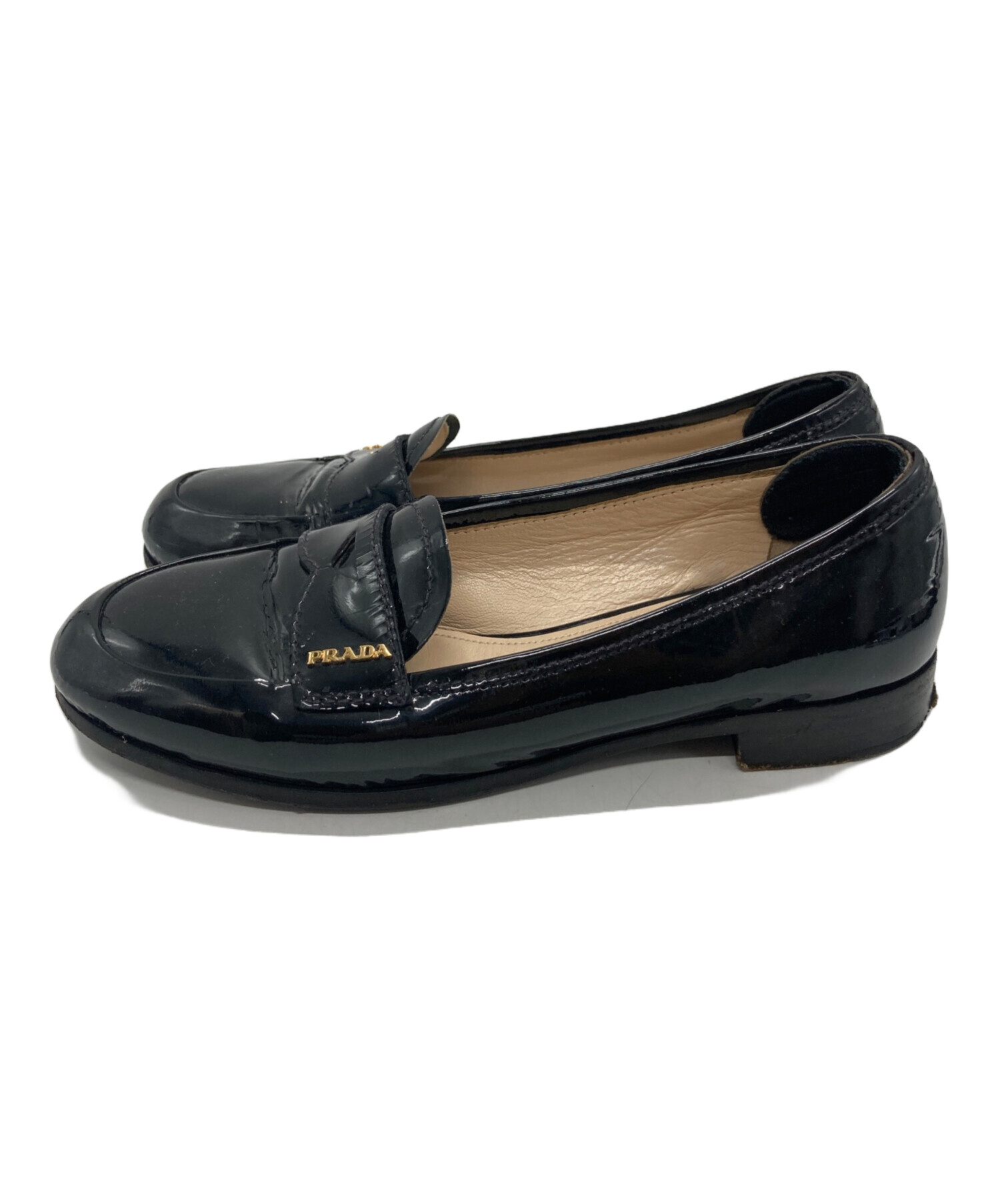 中古・古着通販】PRADA (プラダ) ロゴエナメルローファー ブラック