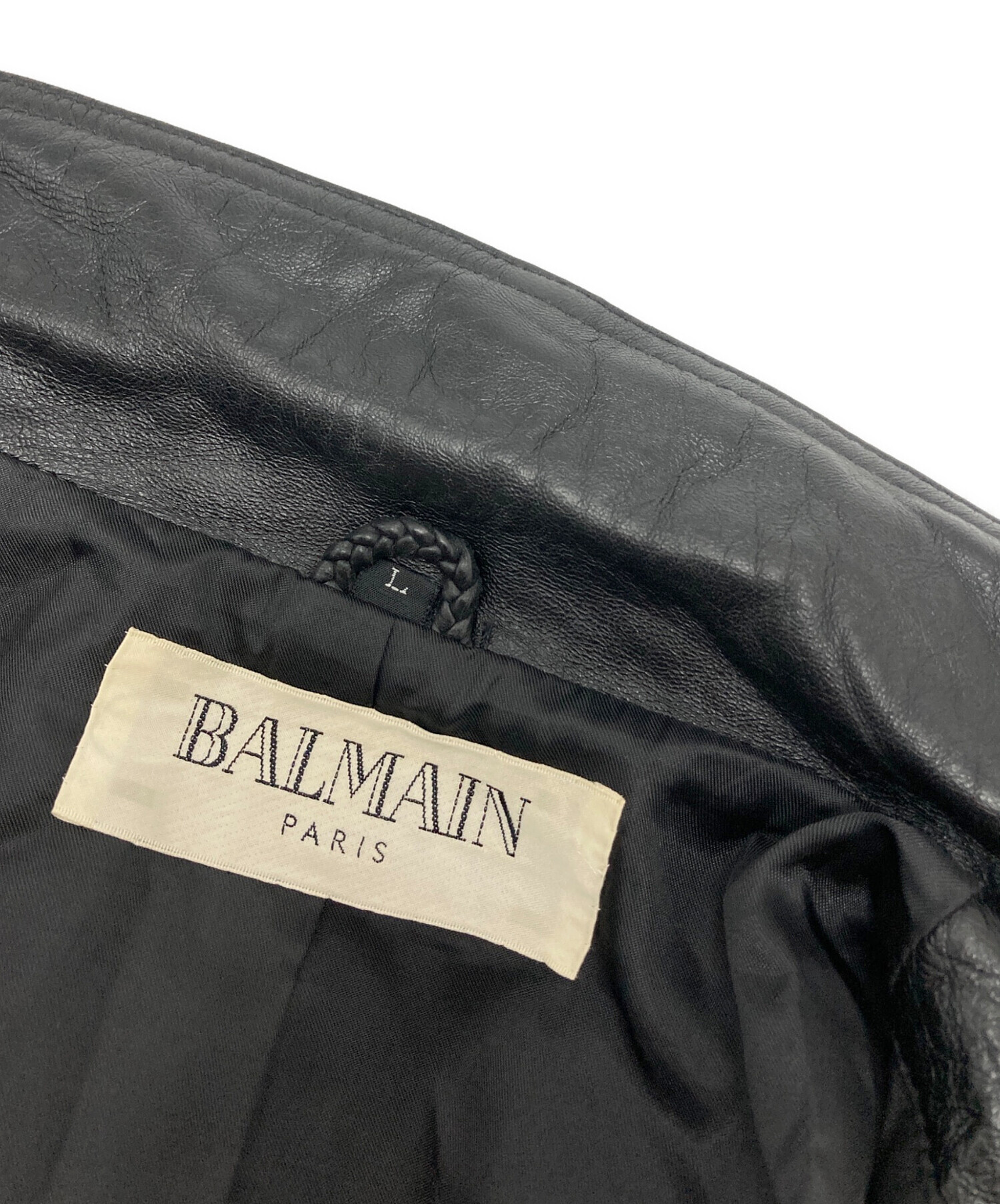 中古・古着通販】BALMAIN (バルマン) レザーハーフコート ブラック