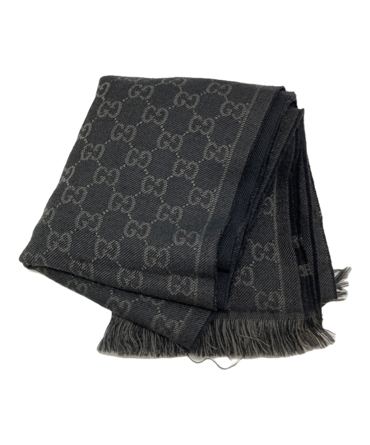 ヴィンテージGUCCIストール 中古・古着通販】GUCCI (グッチ) GGストール ブラック サイズ:35 × 180