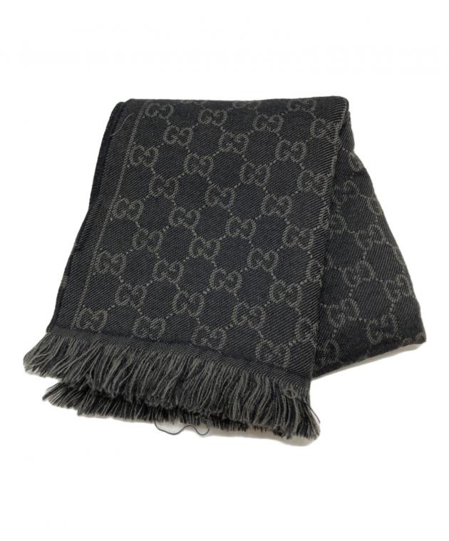 GUCCI ブラック ストール GGパターン 中古・古着通販】GUCCI (グッチ) GGストール ブラック サイズ:35 × 180