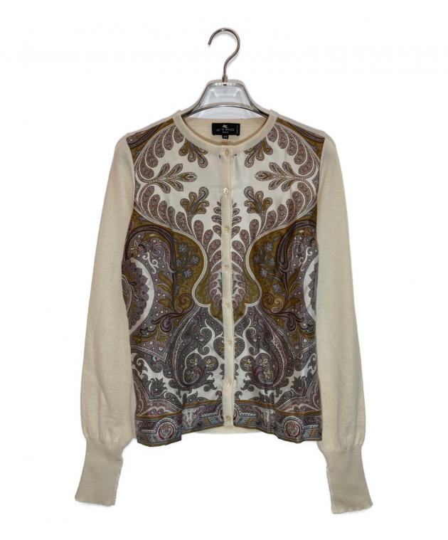 エトロ ETRO ペイズリー柄切替カーディガン シルク コットン ベージュ48 中古・古着通販】ETRO (エトロ) シルク切替カーディガン アイボリー