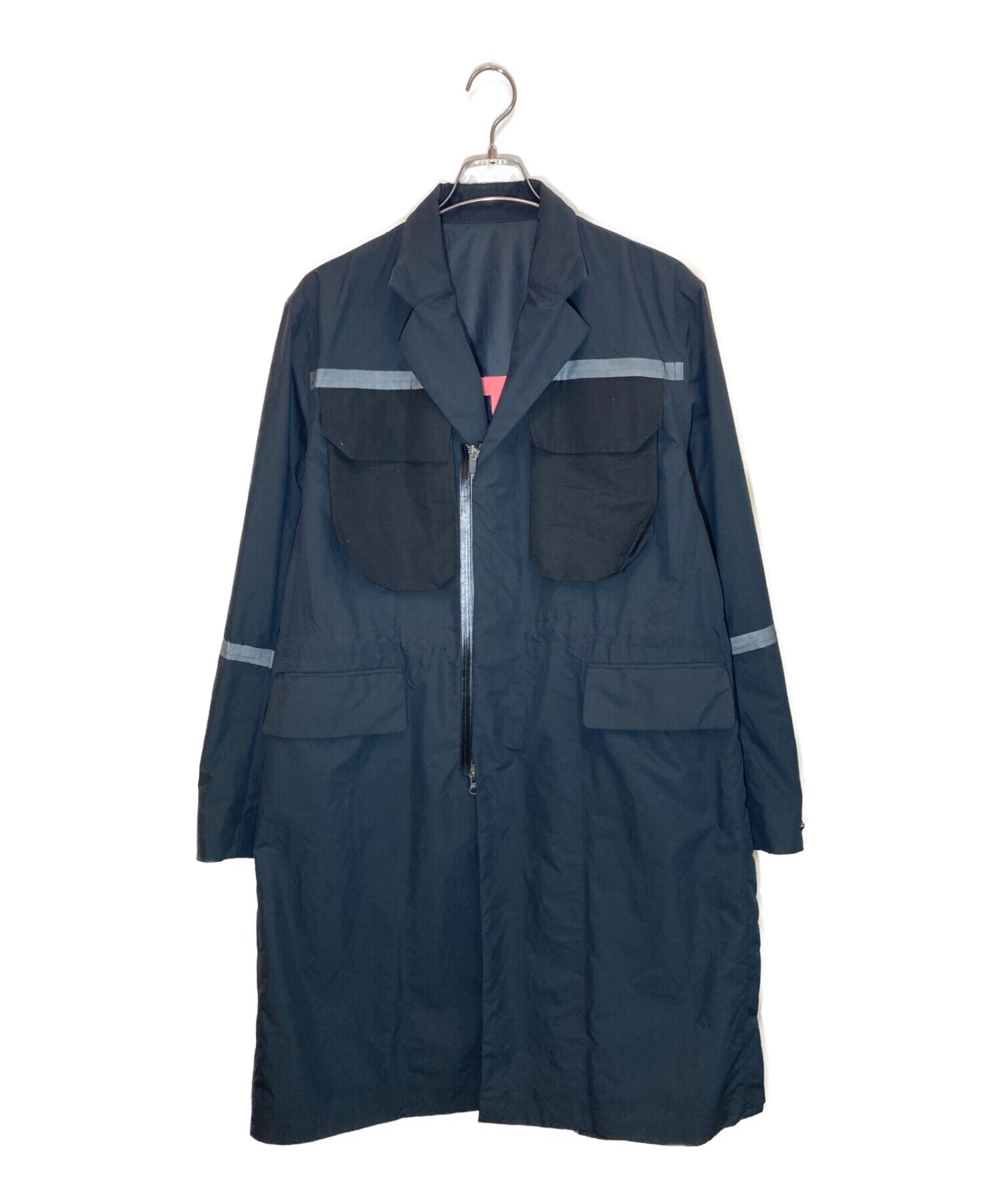 【美品】sacai ロングコート 黒×ネイビー 中古・古着通販】sacai (サカイ) リップストップナイロンミリタリー
