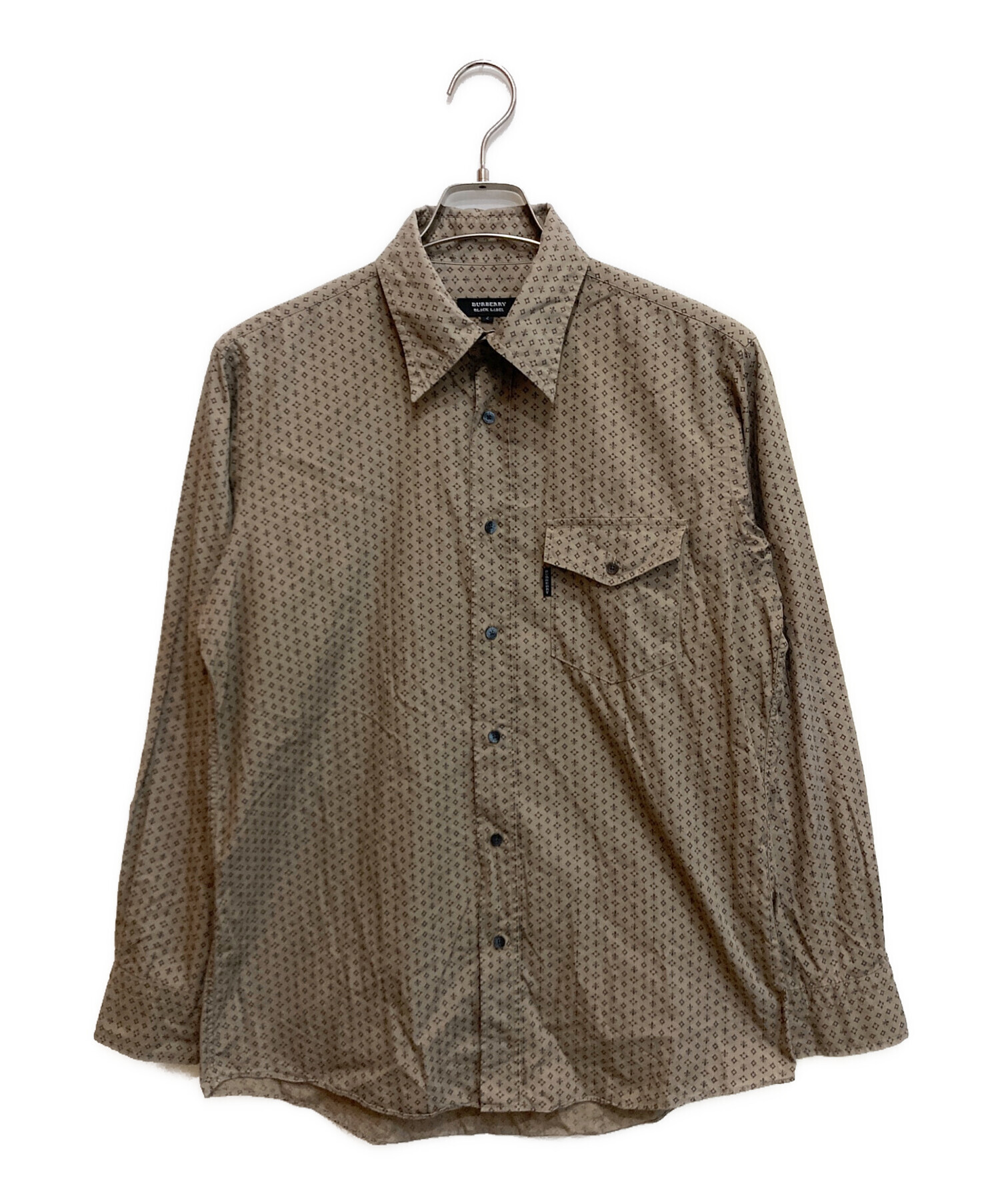 希少 バーバリーブラックレーベル モノグラム総柄シャツ 2 三陽商会 日本製 中古・古着通販】BURBERRY BLACK LABEL (バーバリーブラックレーベル