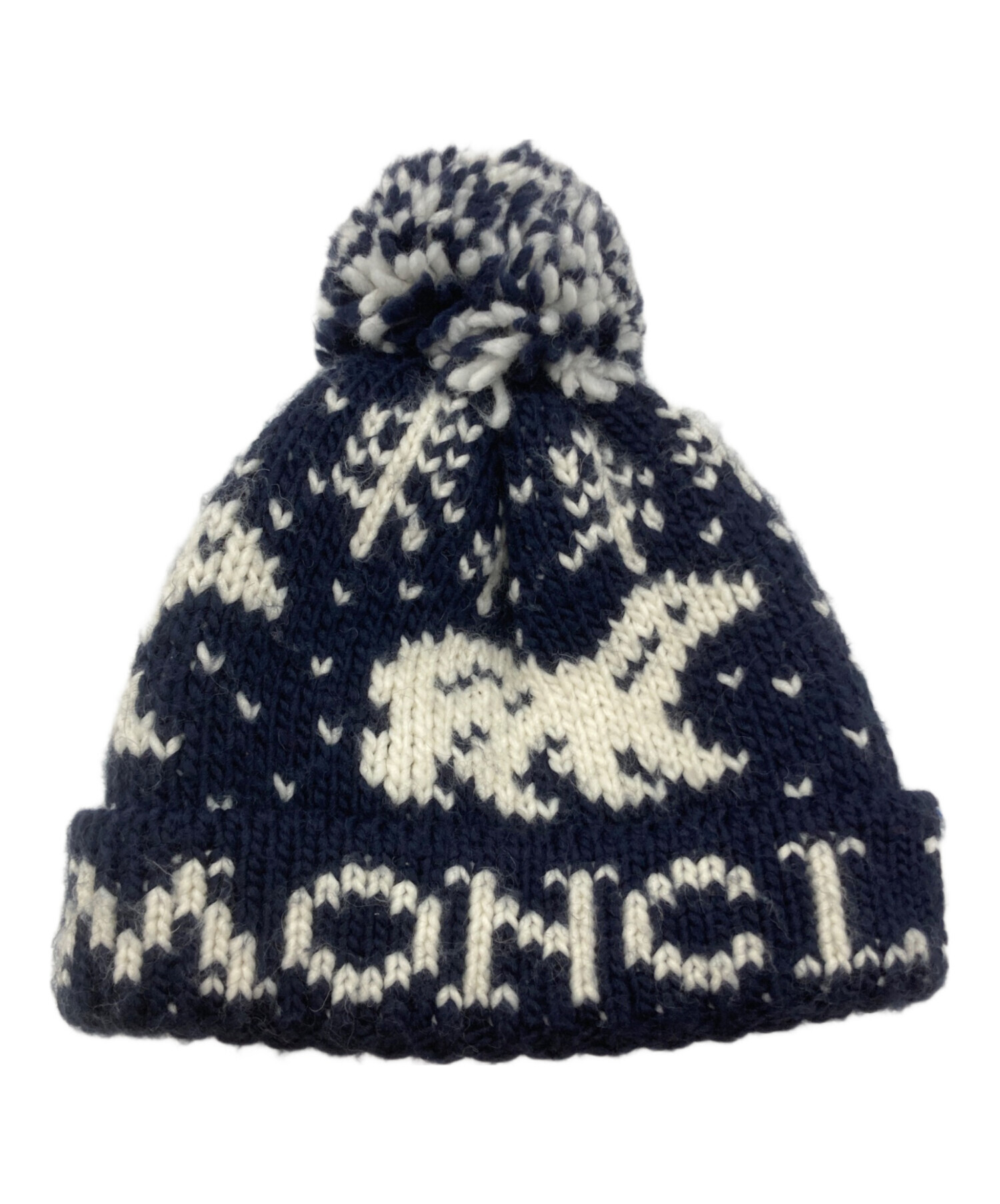 モンクレール　ネイビー　ニット帽 ファー付き 中古・古着通販】MONCLER (モンクレール) ノルディックニット帽