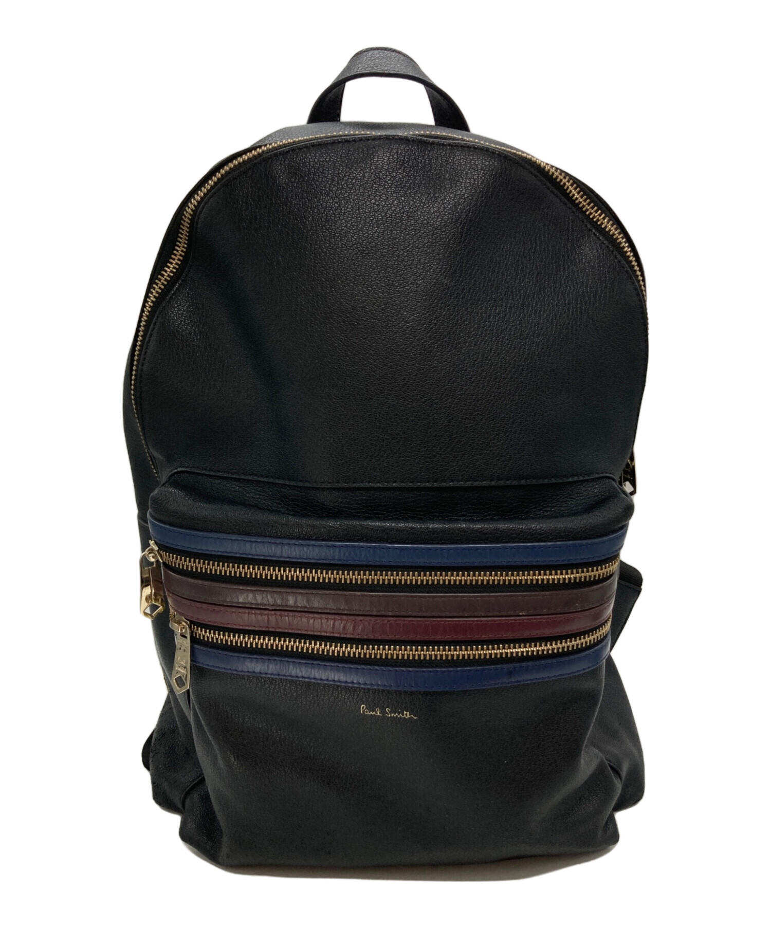 Paul Smith ブラックバックパック ストライプファスナー付き 中古・古着通販】Paul Smith (ポールスミス) シグネチャージップ