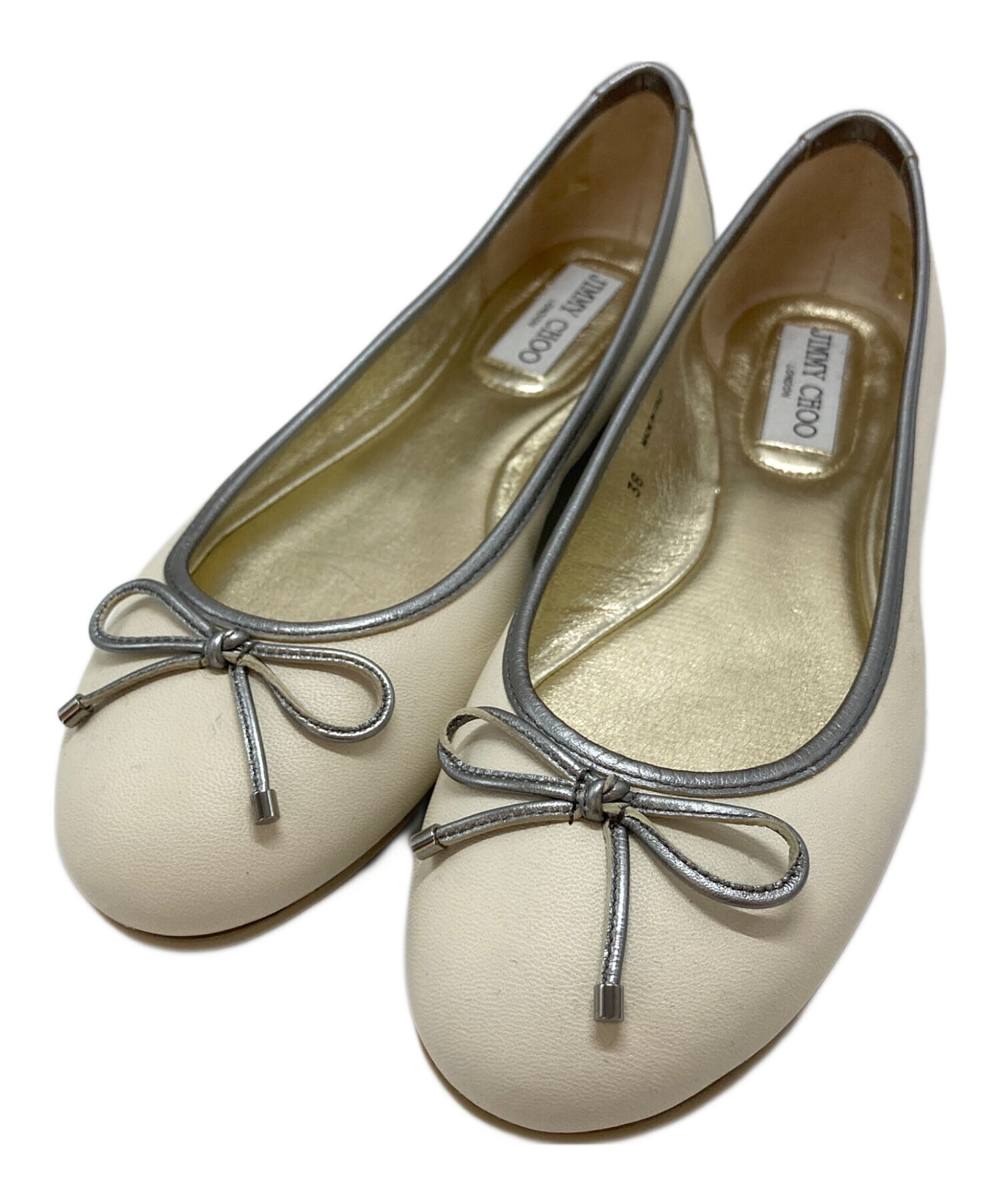 JIMMY CHOO ジミーチュウ フラットシューズ パイソン柄 リボン 37 中古・古着通販】JIMMY CHOO (ジミーチュウ) パイピングリボンバレエ