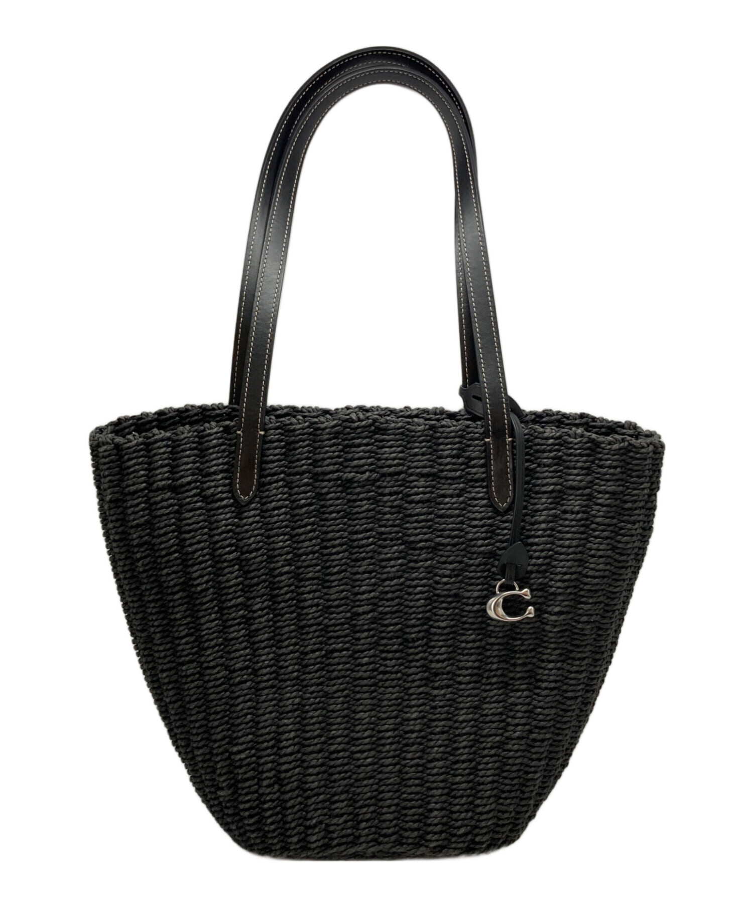 COACH ストロー トートバッグ 中古・古着通販】COACH (コーチ) ストロートートバッグ ブラック