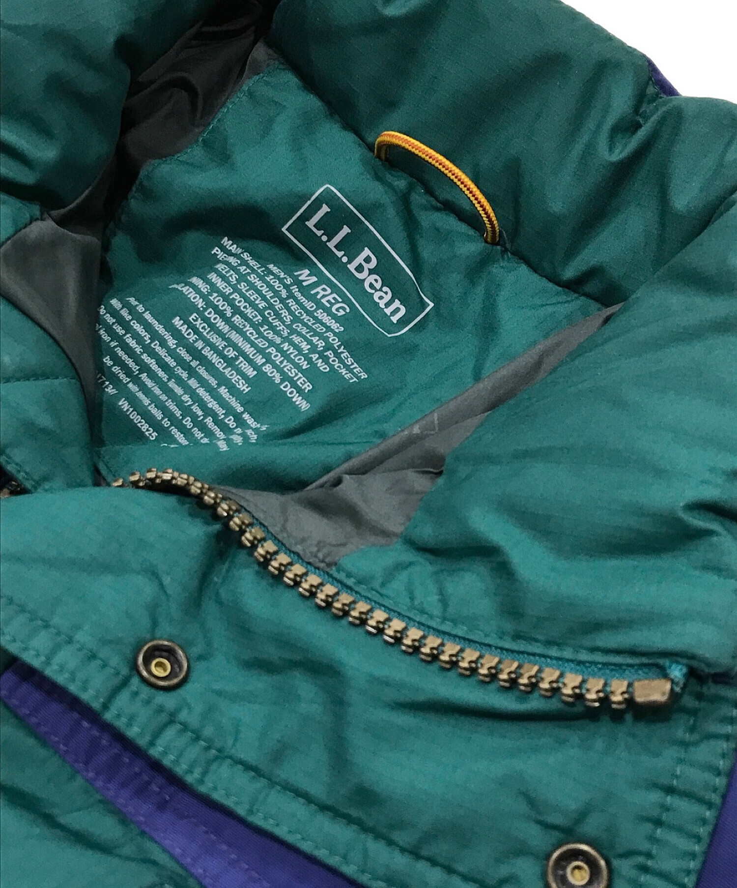 ○エルエルビーン 中綿ジャケット ロング丈 グリーン 緑 ブルー 青 XL L.L.Bean（エルエルビーン） 90s USA製 L.L.Bean Thinsulate中綿入り