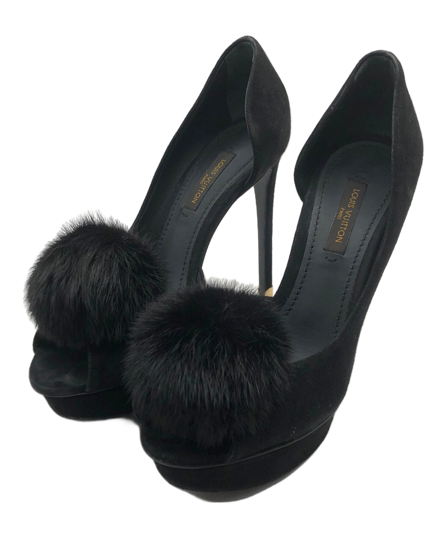 Louis Vuitton ブラック ハイヒール パンプス 中古・古着通販】LOUIS VUITTON (ルイ ヴィトン) ファーポンポン