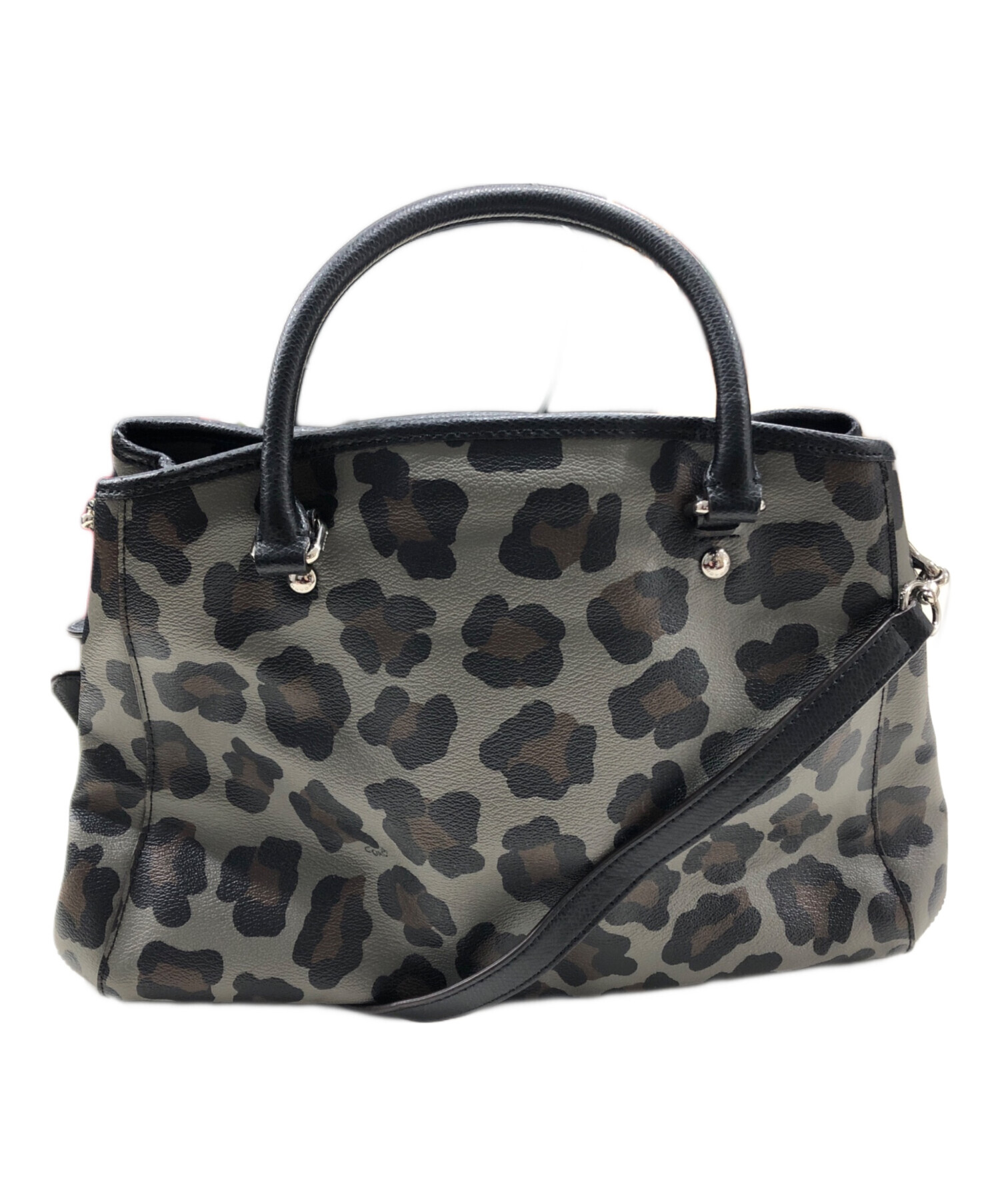 中古・古着通販】COACH (コーチ) レオパード柄バッグ ブラック