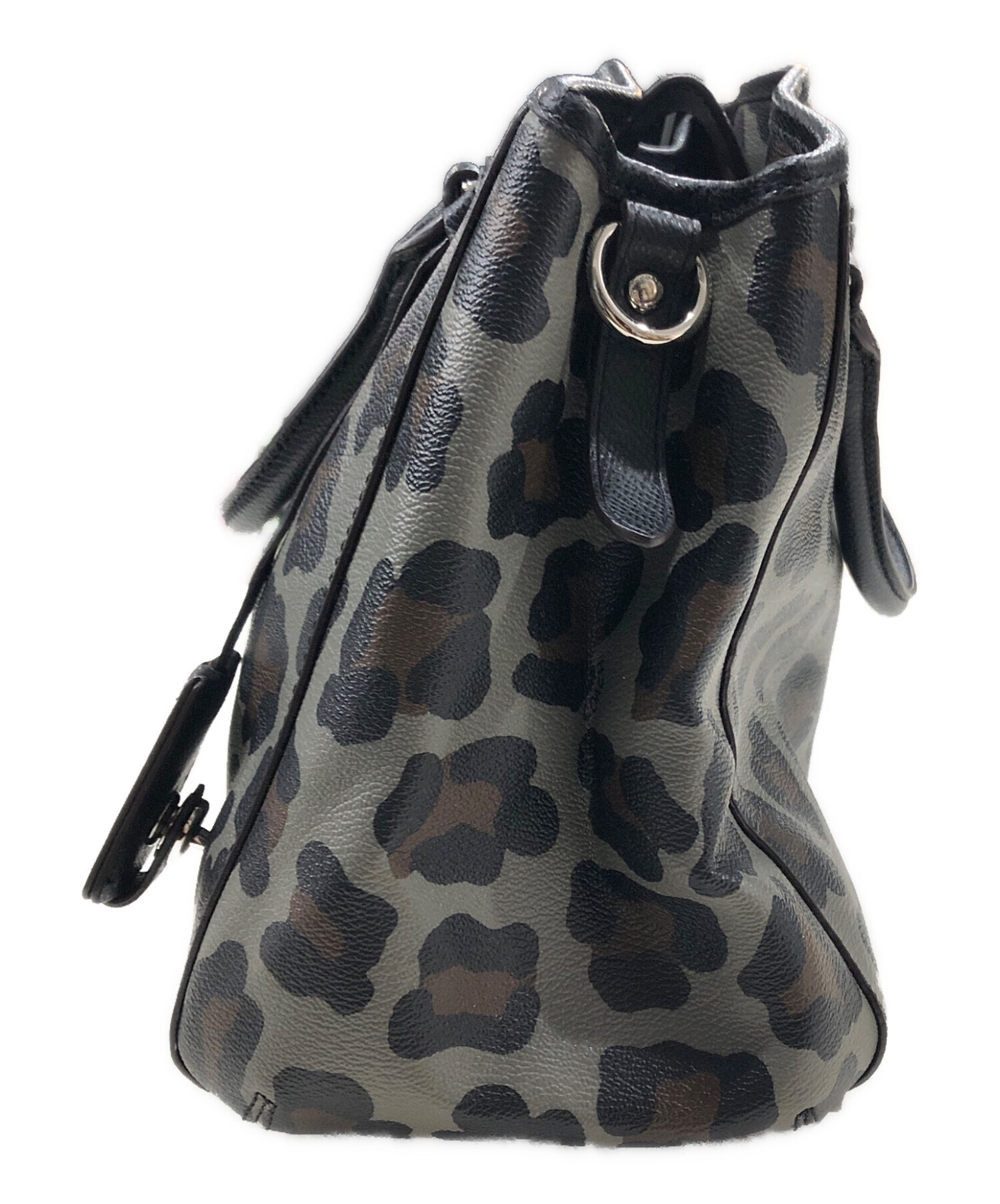中古・古着通販】COACH (コーチ) レオパード柄バッグ ブラック