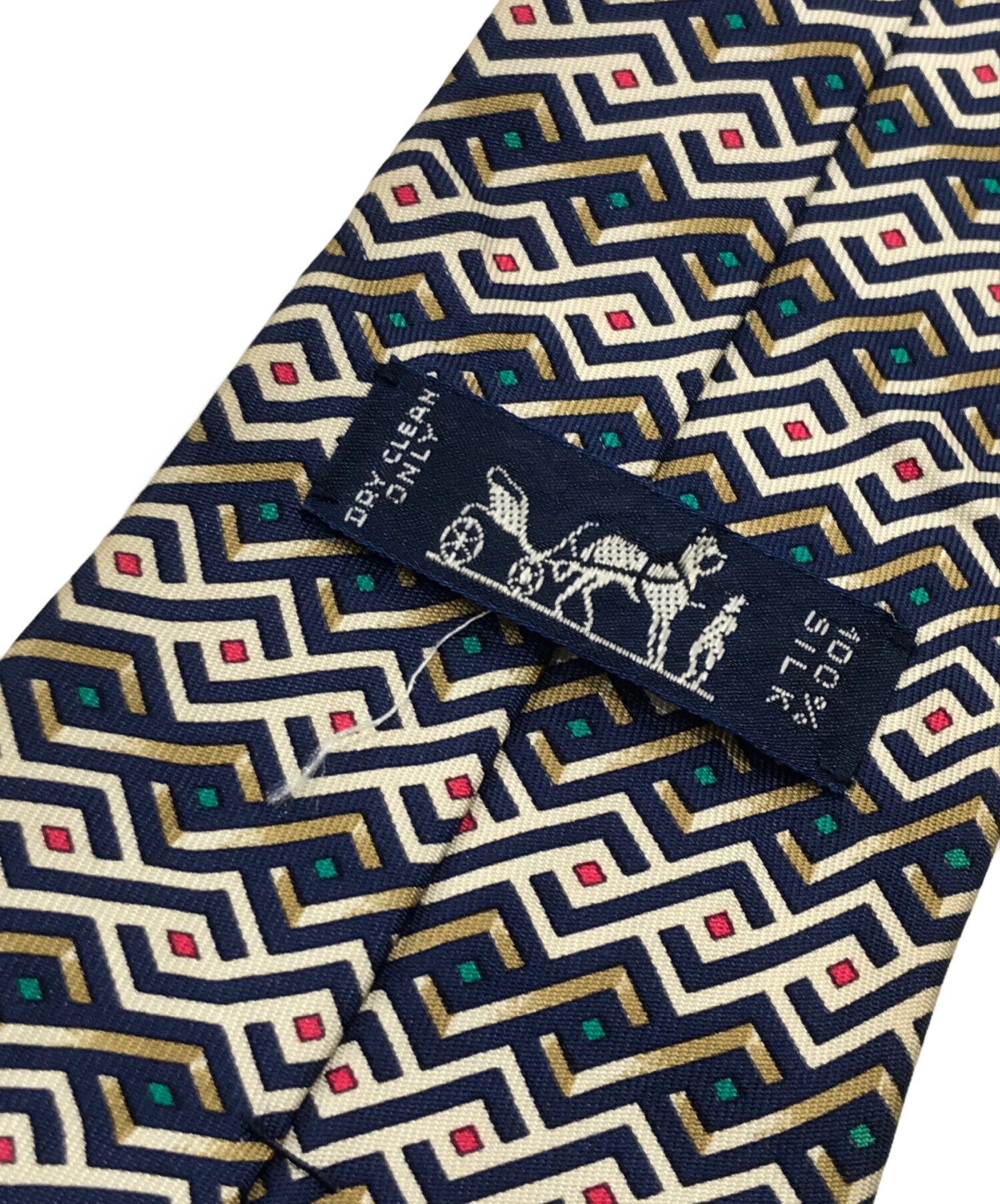 中古・古着通販】HERMES (エルメス) シルクネクタイ ネイビー×ベージュ