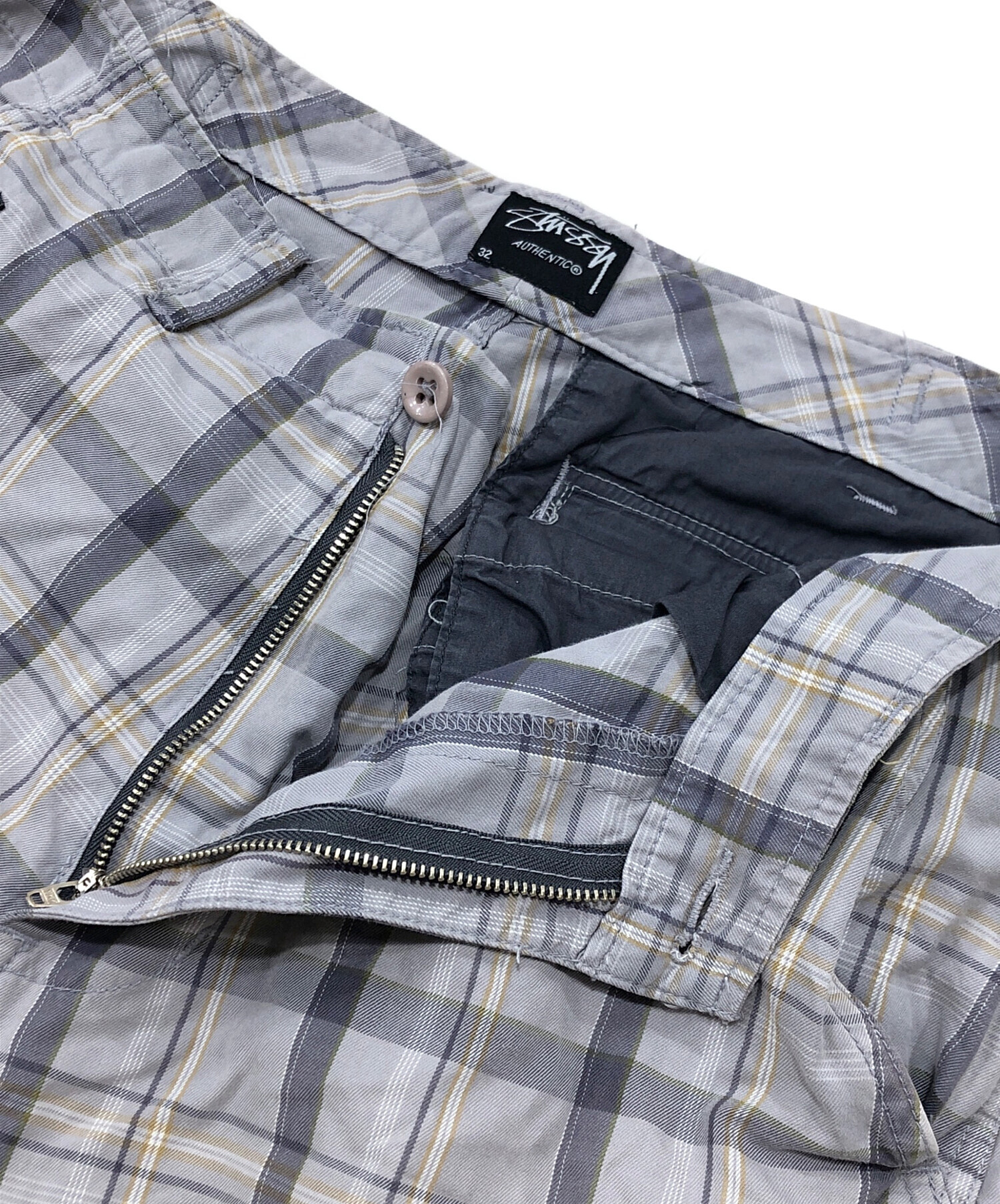 stussy グレー チェック柄 カーゴパンツ stussy グレー チェック