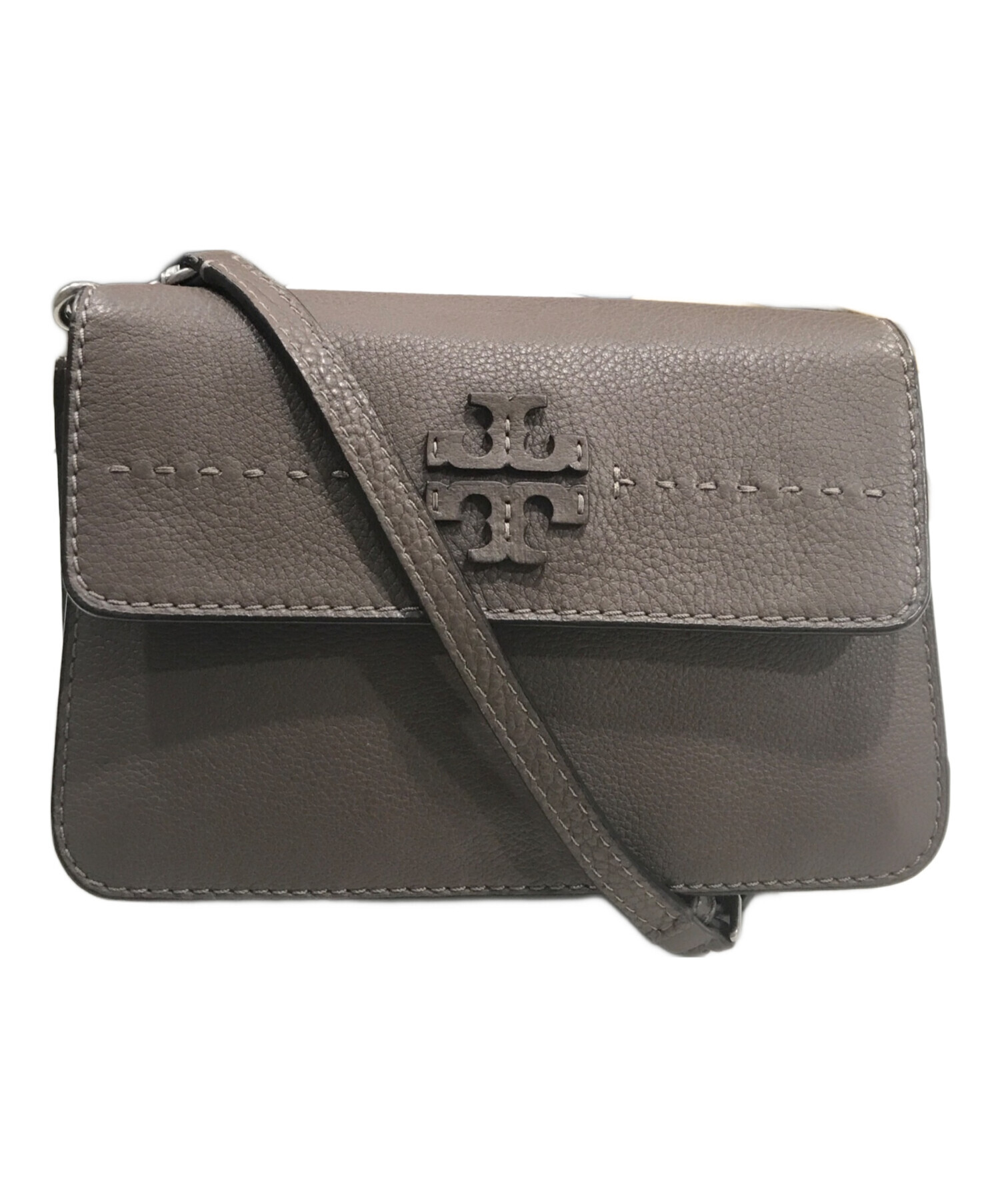 Tory Burch Solid Leather Light Gray Small Fleming Purse Tory Burch 