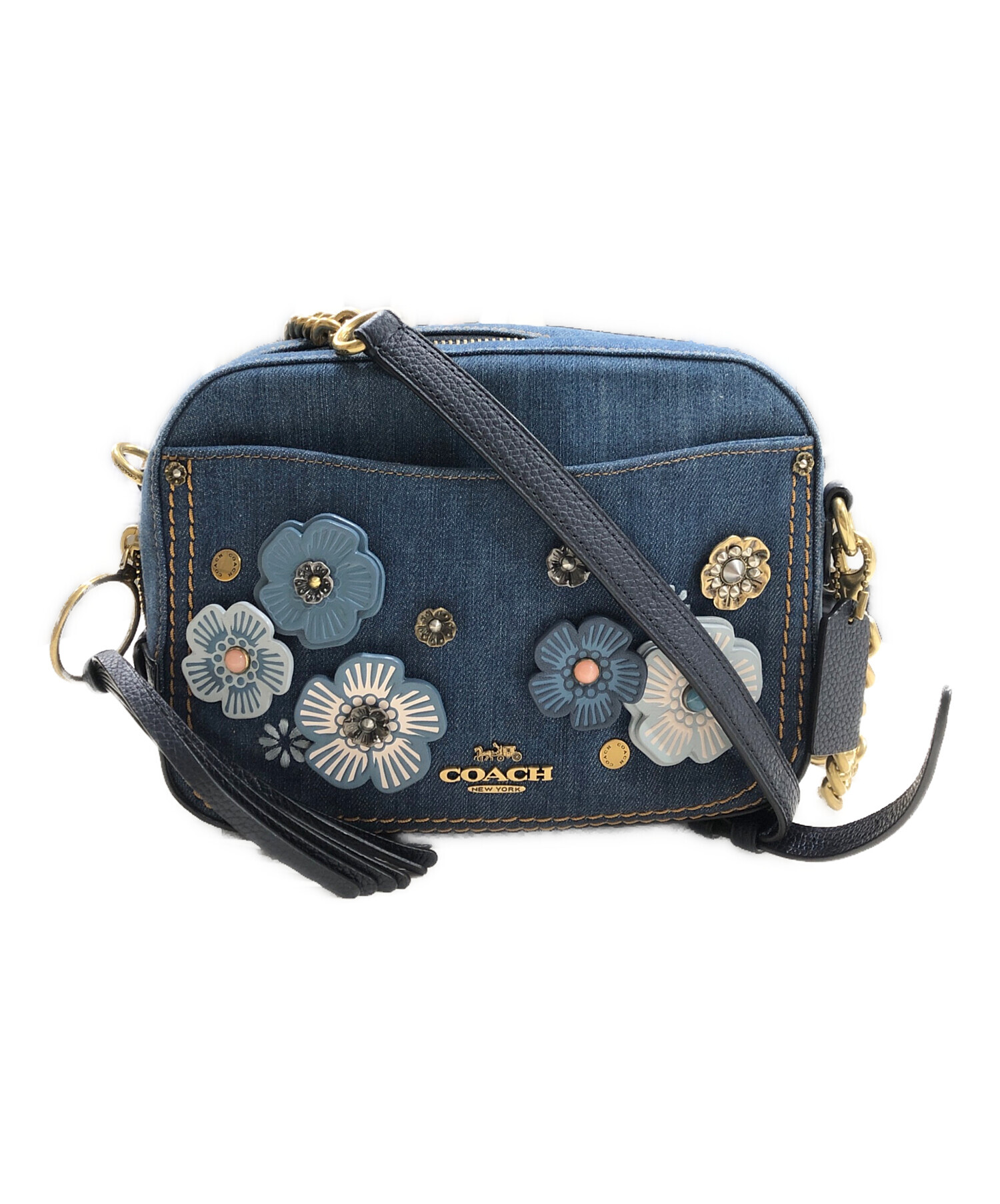 中古・古着通販】COACH (コーチ) デニム レザー フラワーショルダー