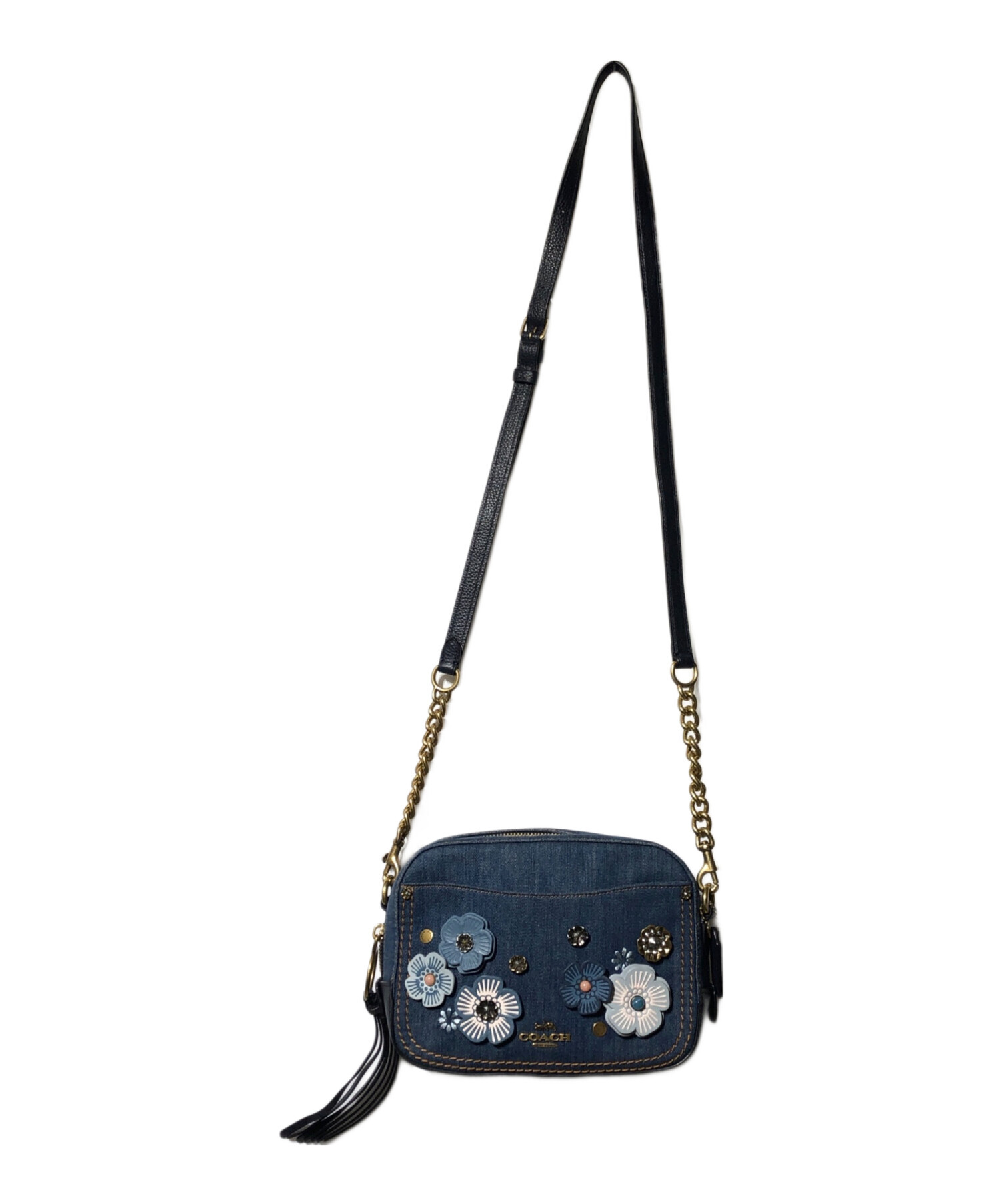 中古・古着通販】COACH (コーチ) デニム レザー フラワーショルダー 中古・古着通販】COACH (コーチ) デニム レザー フラワーショルダー