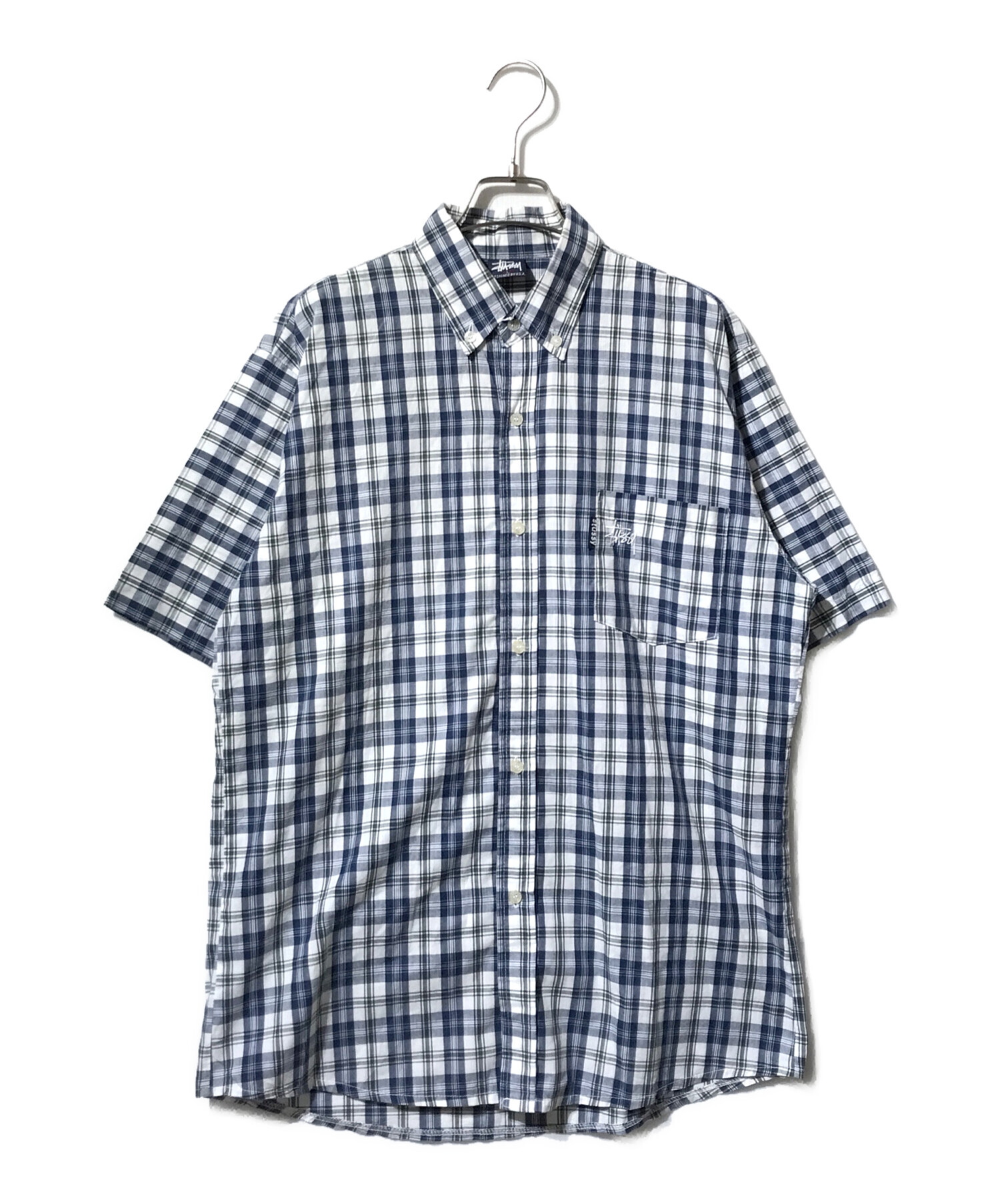 紺タグ／usa製ステューシー半袖シャツ／チェック柄 中古・古着通販】stussy (ステューシー) チェックシャツ ネイビー