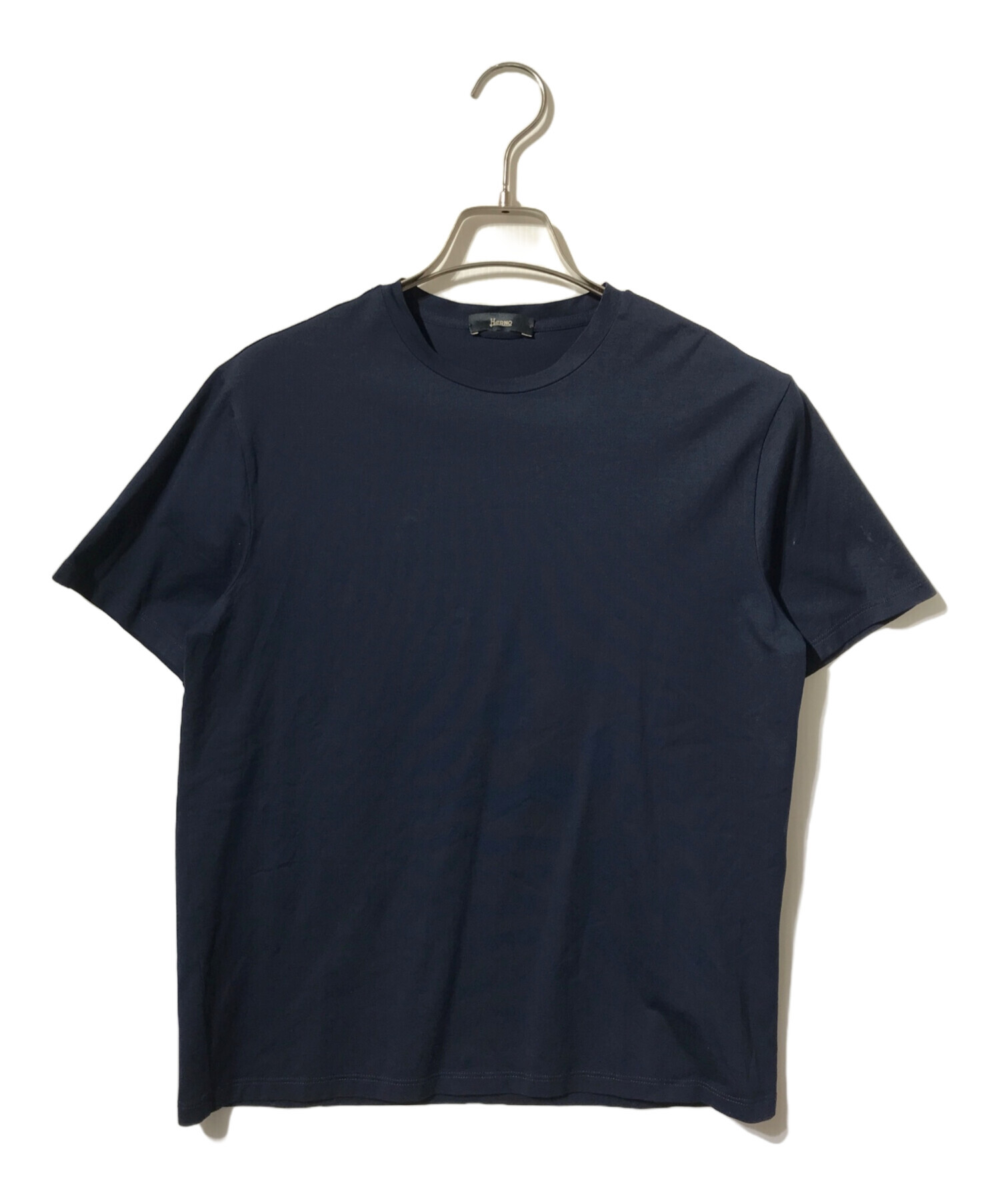 半額　HERNO ヘルノダークブルー半袖ニット　 Tシャツ 48 L リブ　綿 中古・古着通販】HERNO (ヘルノ) クルーネックTシャツ/半袖Tシャツ