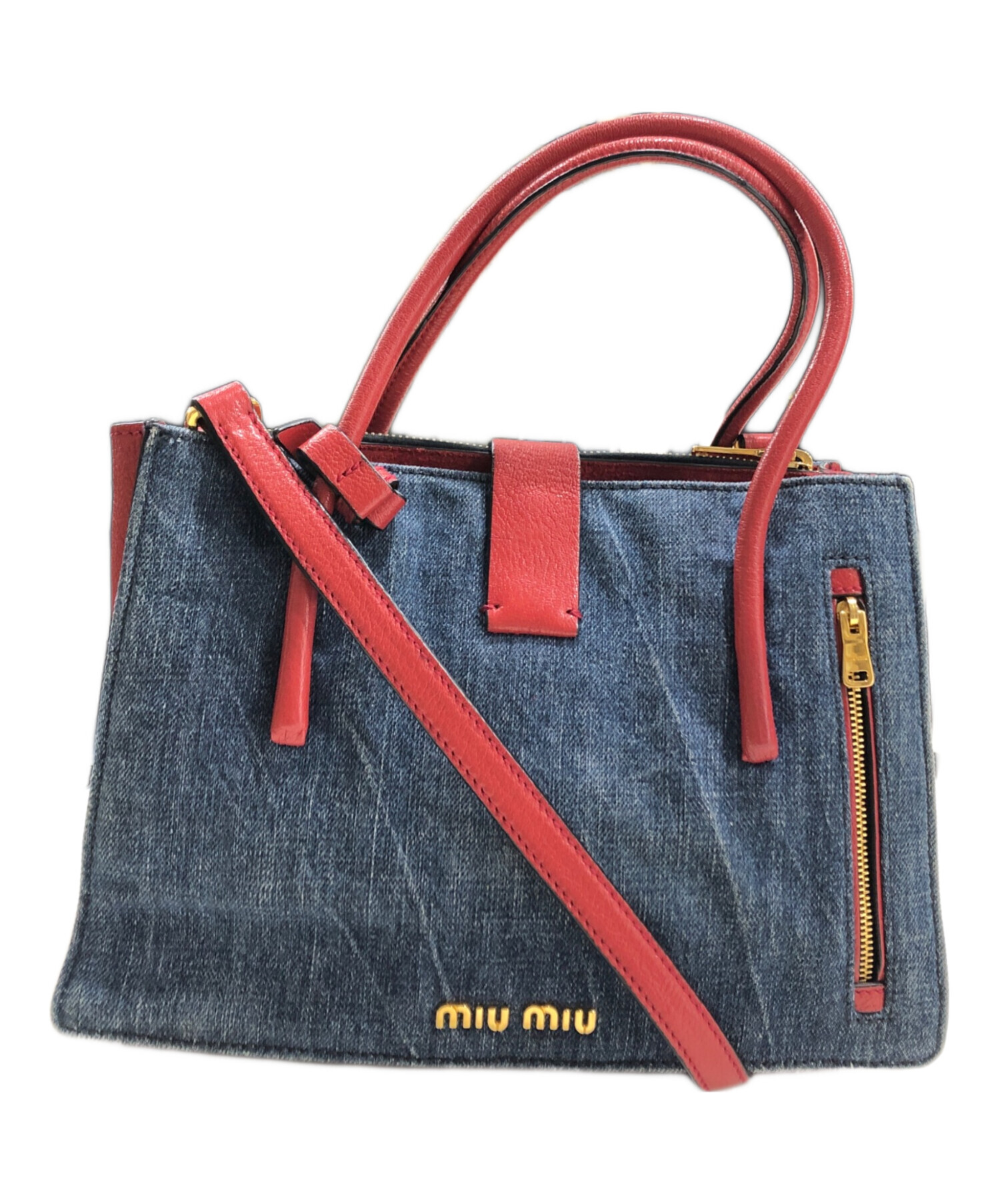 ミュウミュウ miumiu トートバッグ ギャザーバッグ レザー ダーク