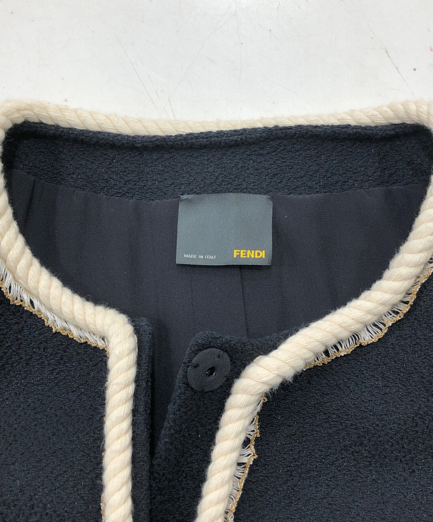 中古・古着通販】FENDI (フェンディ) ノーカラーツイードジャケット