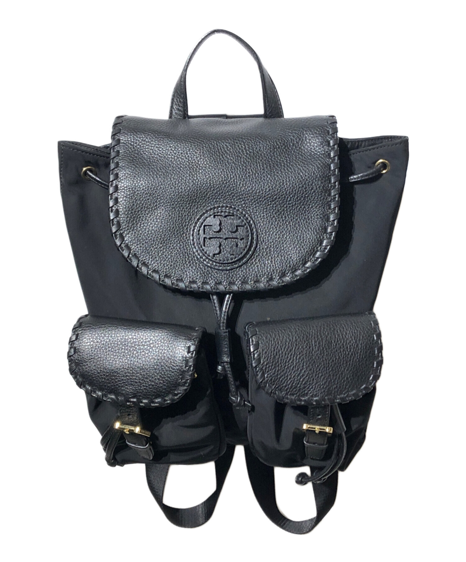 トリーバーチ　リュック　バックパック　マリオン　ナイロン　レザー　ブラック　黒 中古・古着通販】TORY BURCH (トリーバーチ) マリオン バックパック