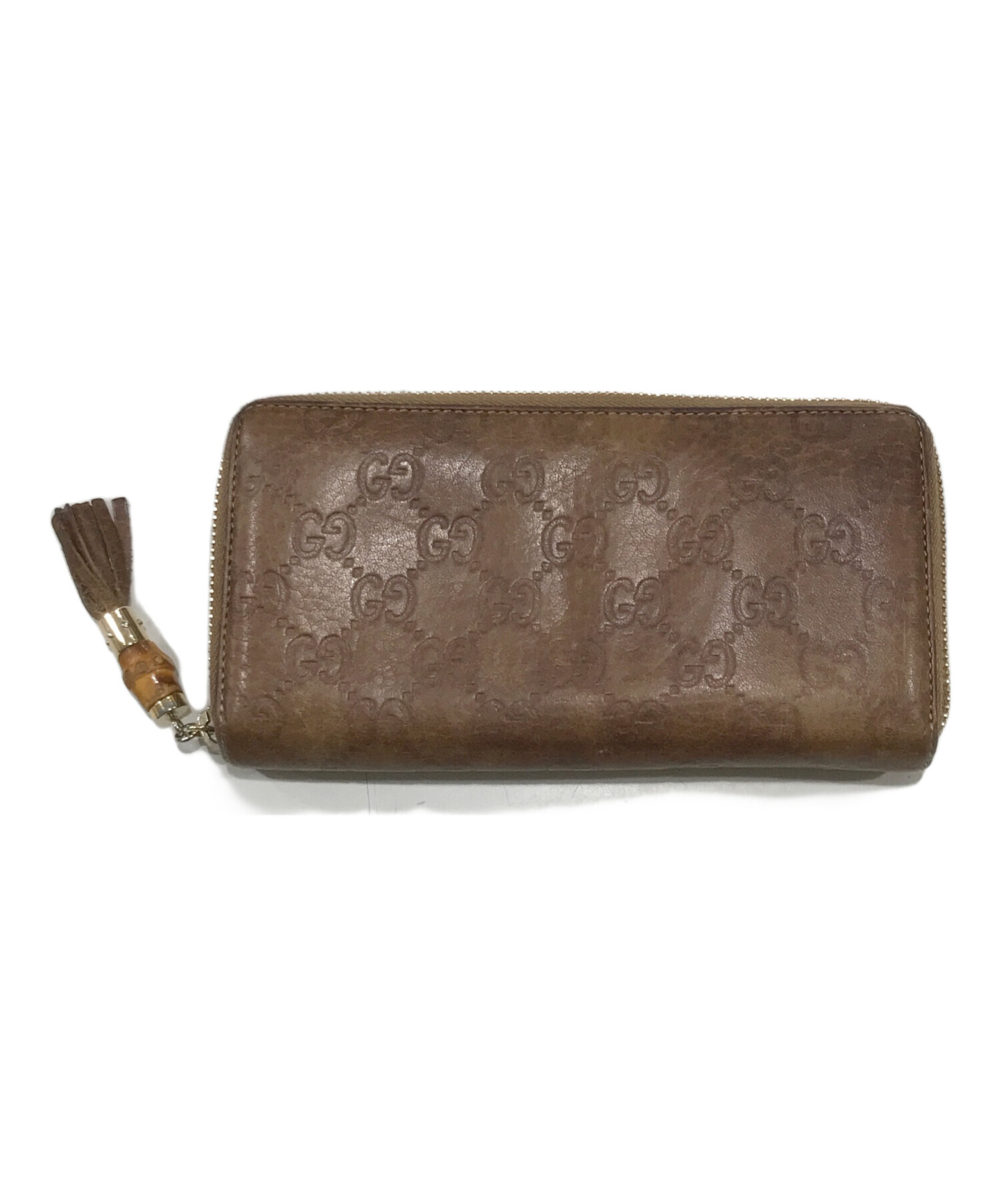1716 GUCCI グッチ 長財布 シマレザー ブラウン バンブー レザー 中古・古着通販】GUCCI (グッチ) グッチシマ/バンブー/長財布 ブラウン
