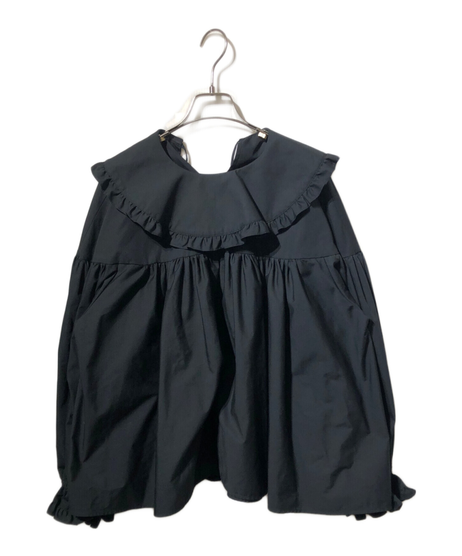 中古・古着通販】YOIHI (ヨイヒ) フリルカラーブラウス ブラック