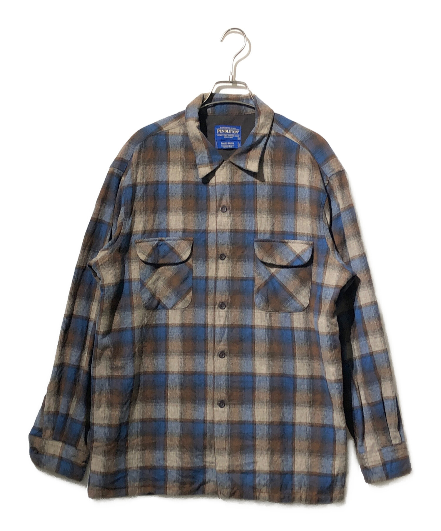 PENDLETON オンブレ ウールシャツ L ブルー グレー ブラウン 美品 PENDLETON オンブレ ウールシャツ L ブルー グレー ブラウン 美品
