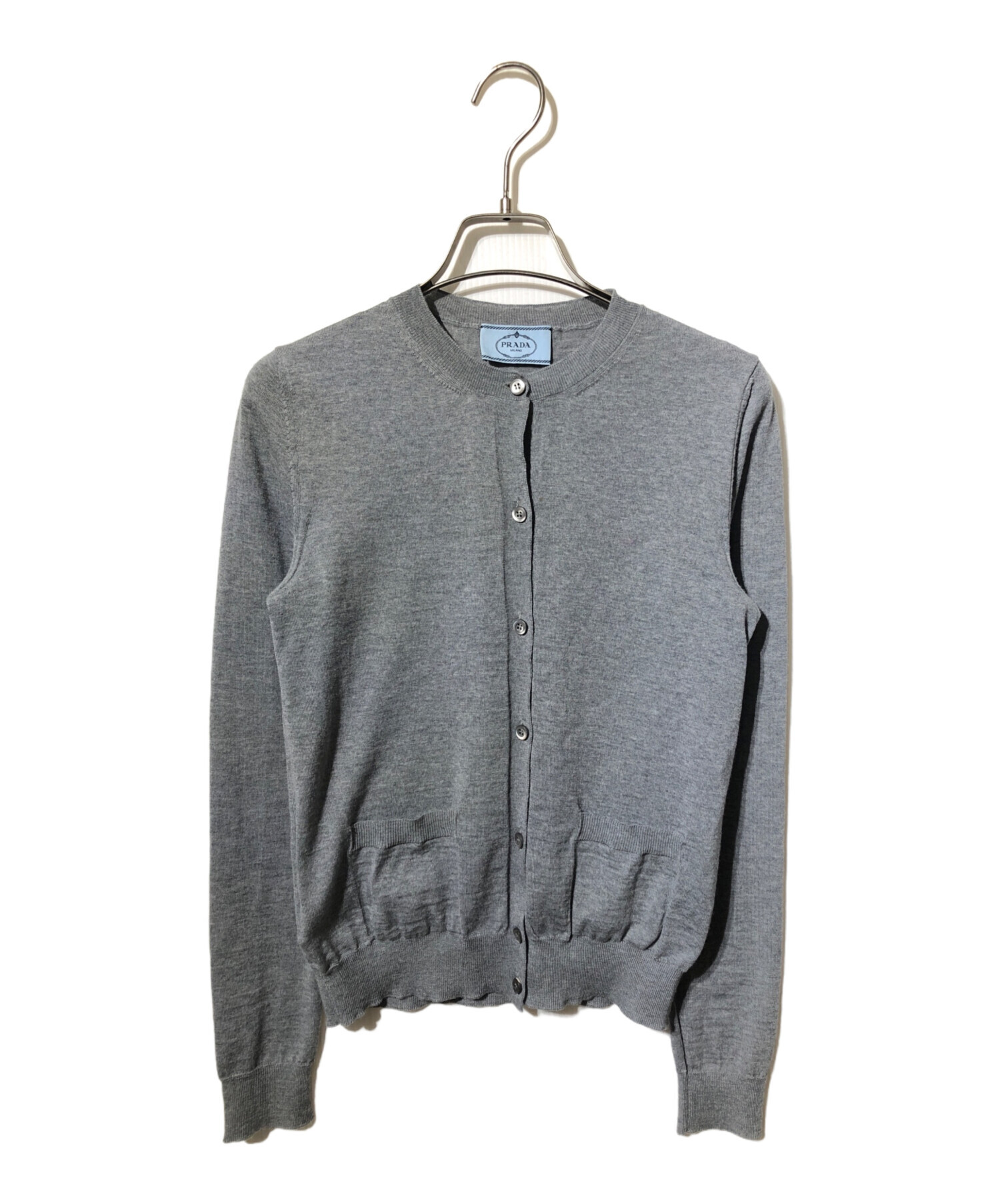 中古・古着通販】PRADA (プラダ) ウールクルーカーディガン グレー