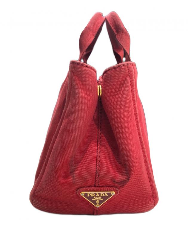 PRADA 赤 キャンバス ハンドバッグ 中古・古着通販】PRADA (プラダ) キャンバスハンドバッグ レッド