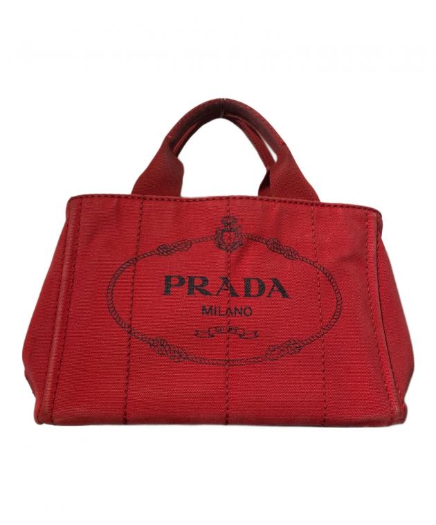 中古・古着通販】PRADA (プラダ) キャンバスハンドバッグ レッド