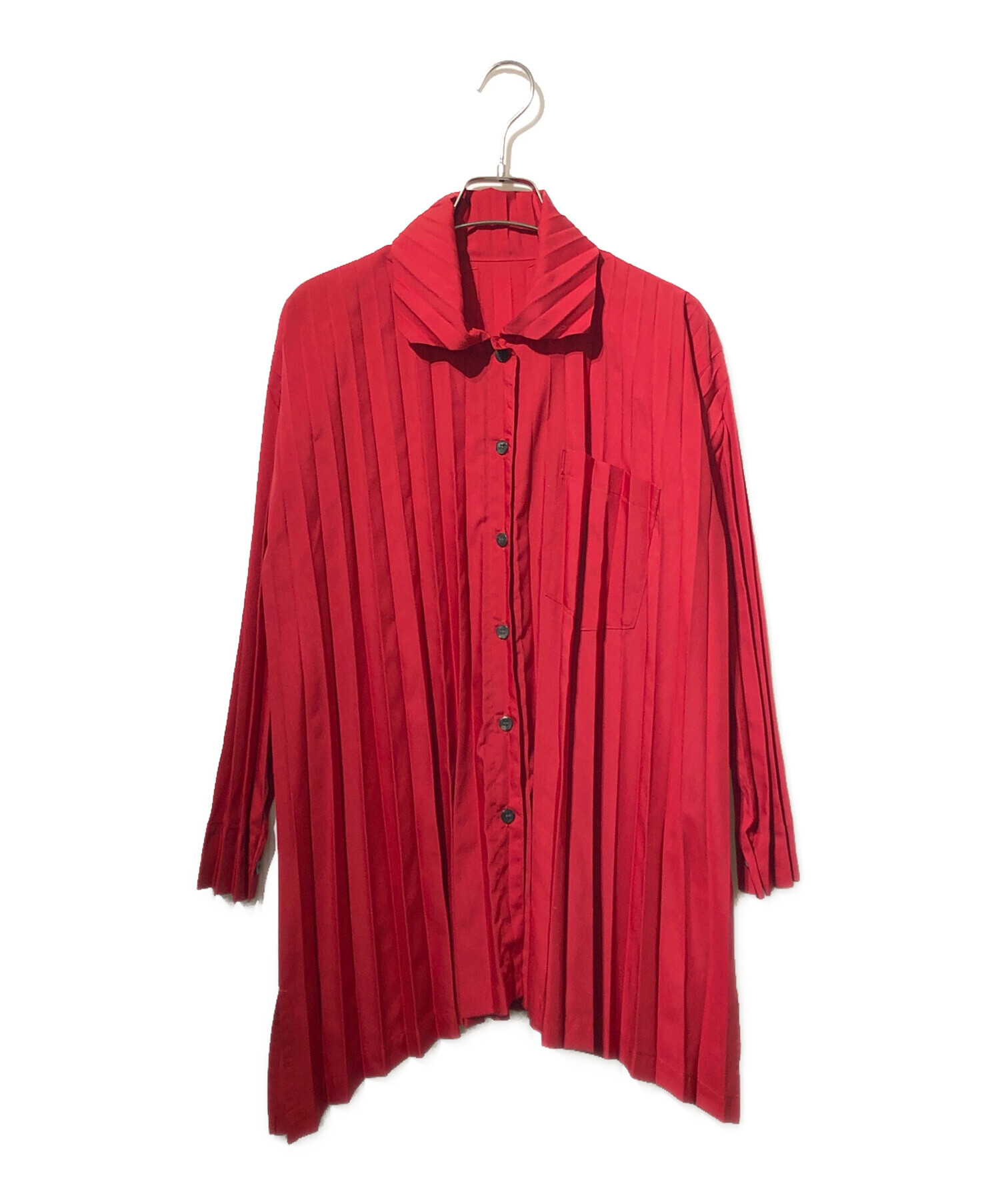 イッセイミヤケ　プリーツ　長袖　シャツ　赤　レディース　L 中古・古着通販】me ISSEY MIYAKE (ミーイッセイ ミヤケ) ポケット