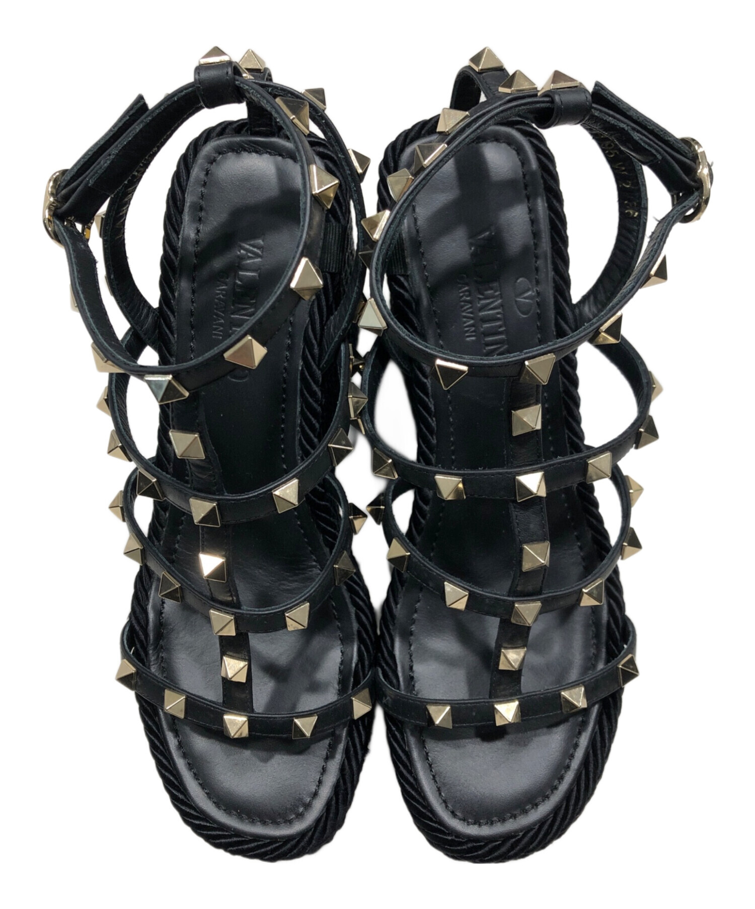 VALENTINO★ヴァレンティノ★スタッズ★ブラック★ウェッジサンダル 35 中古・古着通販】VALENTINO (ヴァレンティノ) ウェッジソールスタッズ