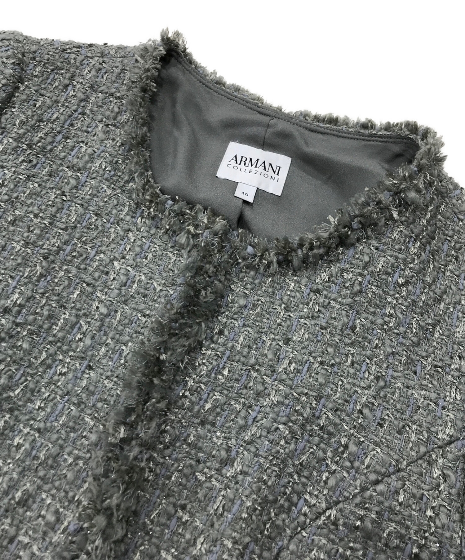 アルマーニコレツィオーニARMANI　フリル襟　ジャケット　コート　グレー　40 アルマーニコレツィオーニARMANIフリル襟ジャケットコートグレー40