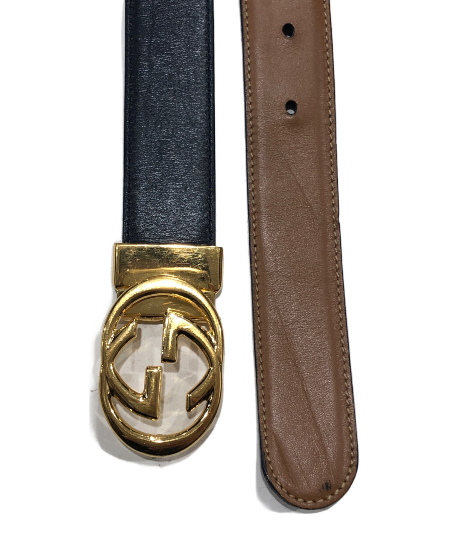 中古・古着通販】GUCCI (グッチ) GGバックルレザーベルト ブラック