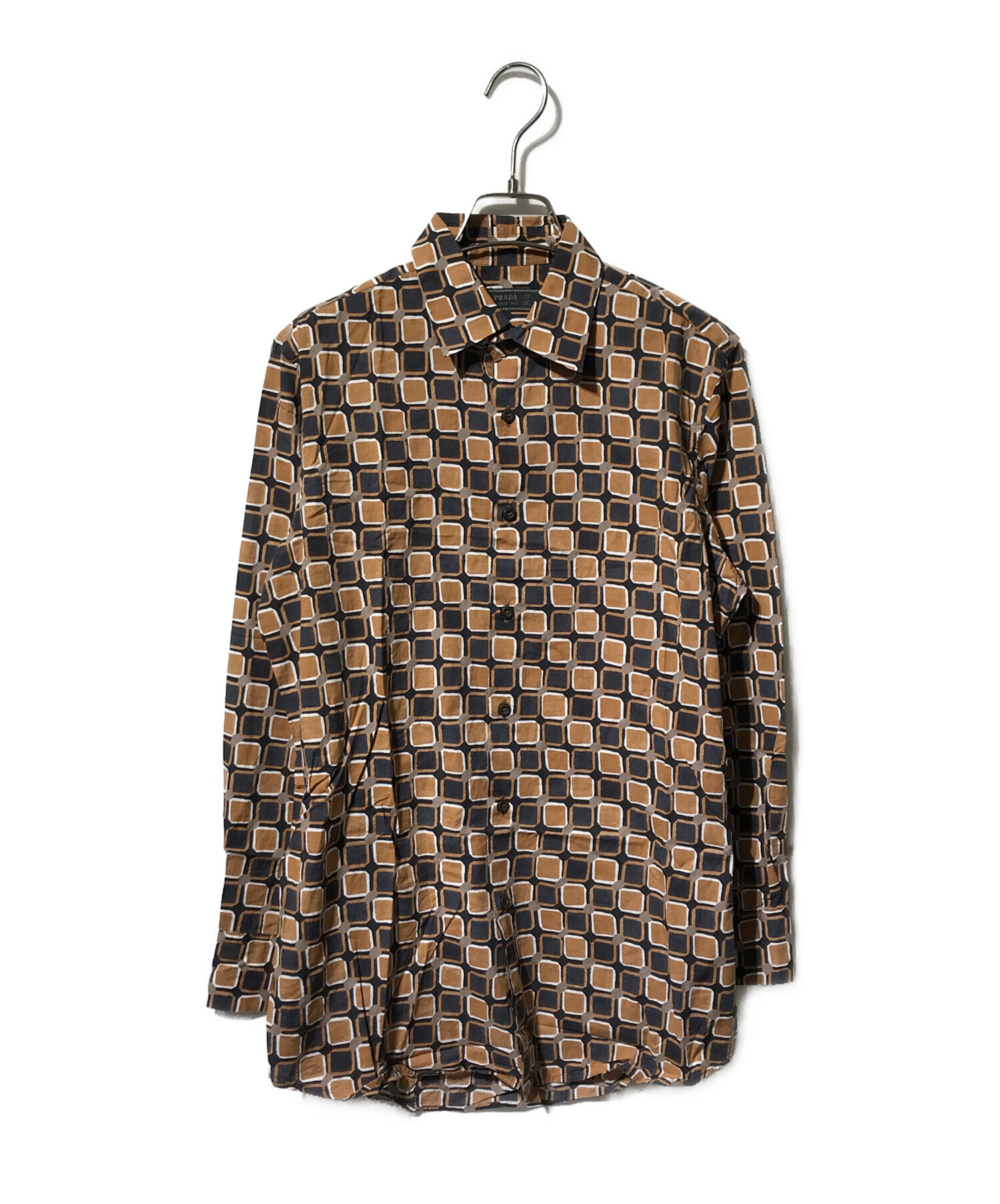 中古・古着通販】PRADA (プラダ) 総柄長袖シャツ ブラウン×ブラック
