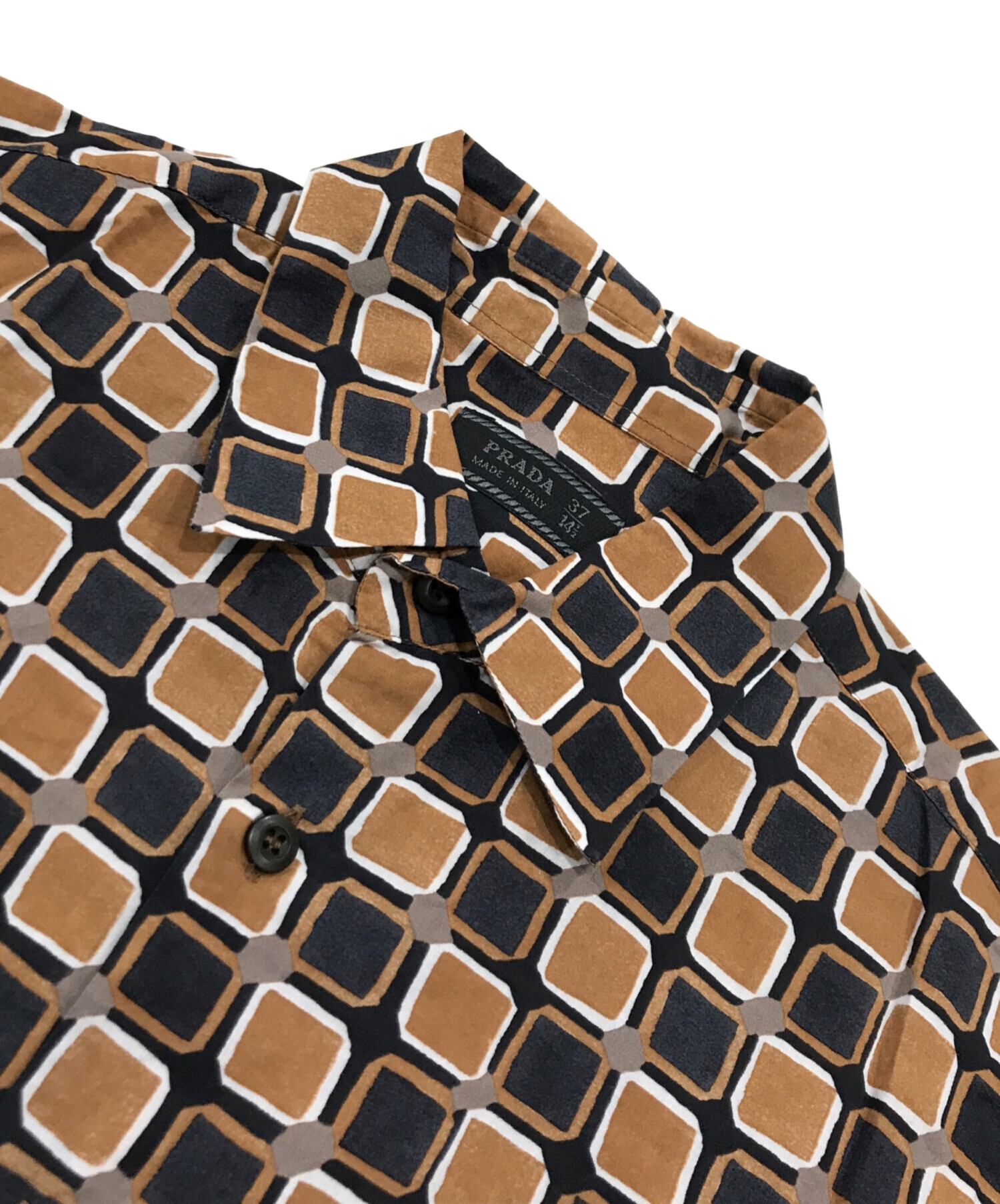 中古・古着通販】PRADA (プラダ) 総柄長袖シャツ ブラウン×ブラック