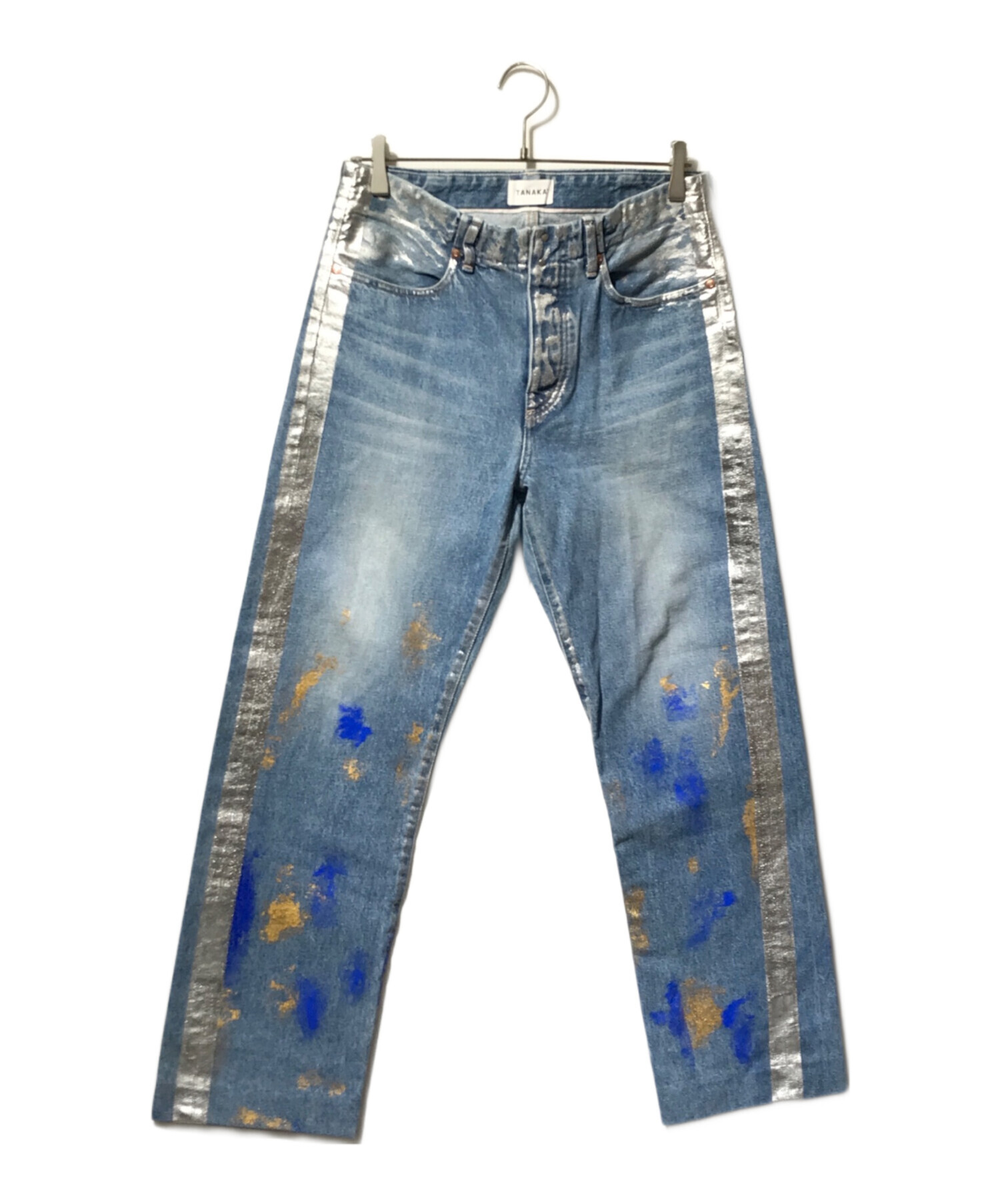 TANAKA ペイント加工ワイドデニム 中古・古着通販】TANAKA (タナカ) ペイントデニムパンツ インディゴ