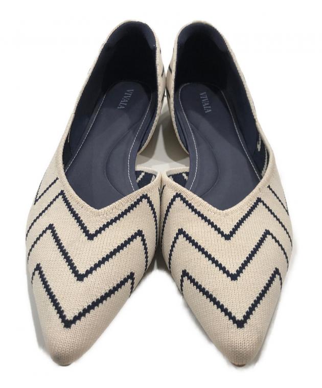 VIVAIAビバイアフラットシューズ メッシュVカットブルー37.5 中古・古着通販】VIVAIA (ビバイア) フラットパンプス/Vカットフラット