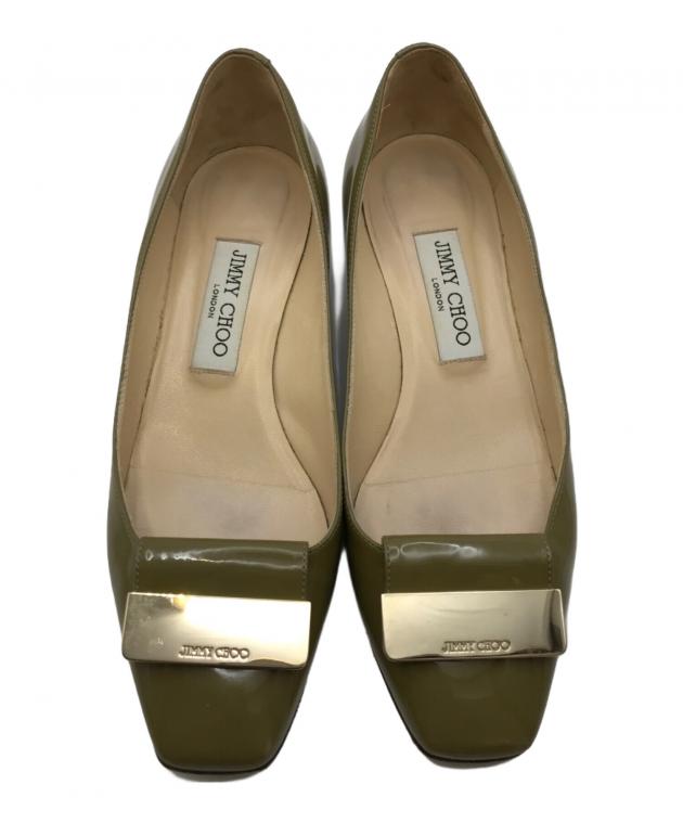ジミーチュウ GILBERT エナメル パンプス ヒール パテント カーキ 23 中古・古着通販】JIMMY CHOO (ジミーチュウ) エナメルパンプス カーキ