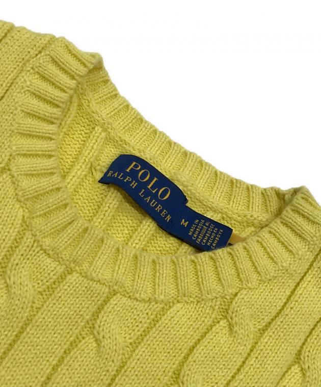 POLO RALPH LAUREN ポケット付き 半袖 ケーブルニット イエロー POLO