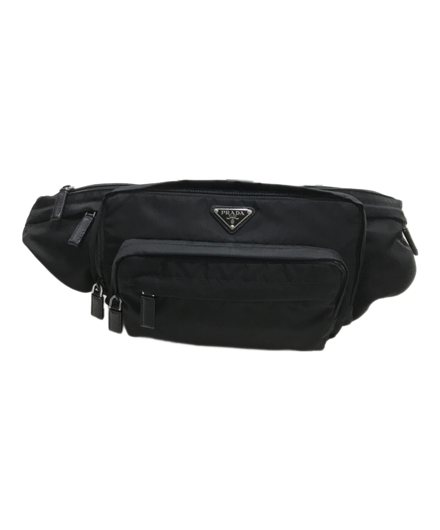 【値下げ】美品　PRADA ナイロン ボディバッグ ブラック 2VL003 中古・古着通販】PRADA (プラダ) トライアングルロゴナイロンウエスト